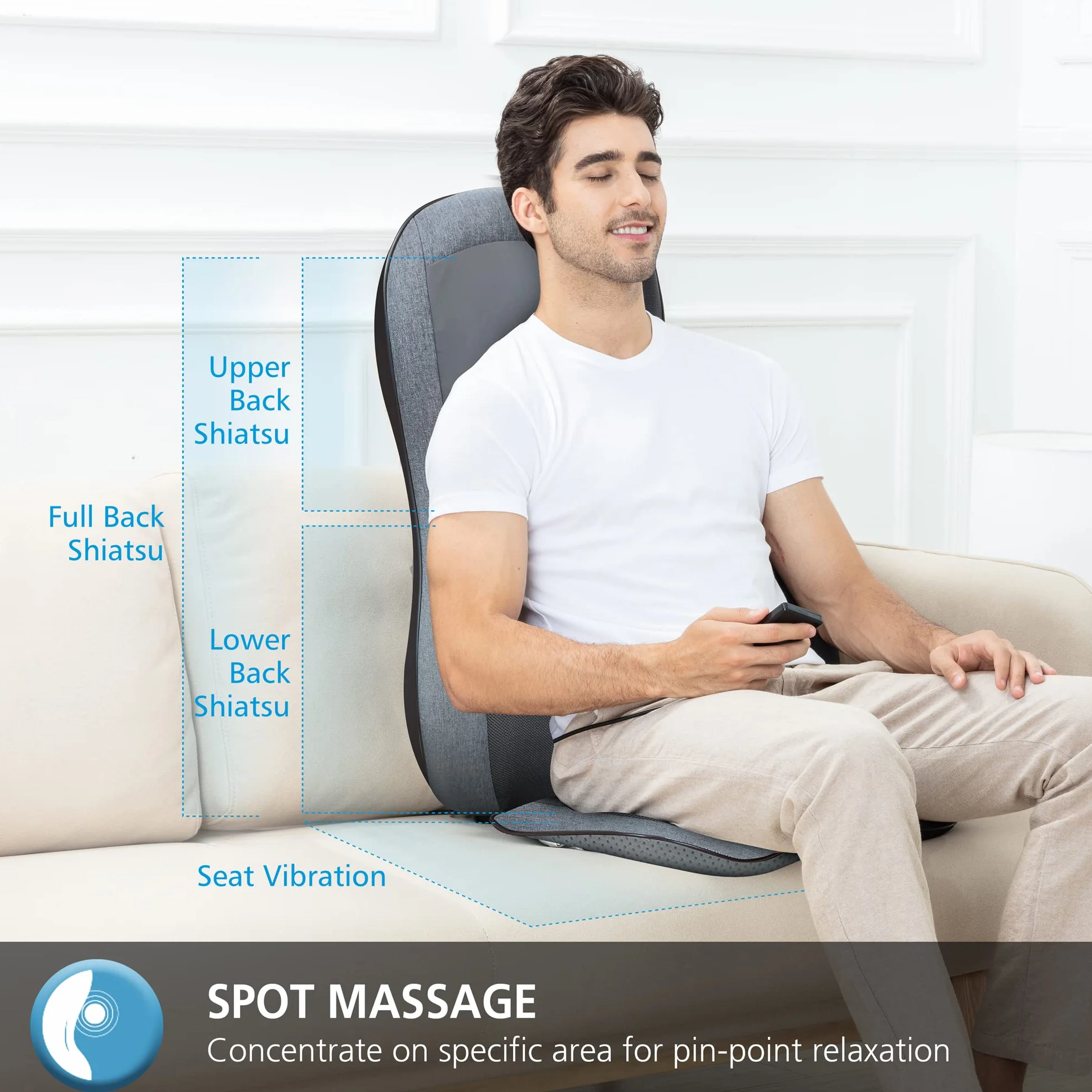 COMFIER Masajeador Shiatsu para Espalda, Sillón de Masaje con Calor, 10 Nodos, Almohadillas Rodantes Lumbares