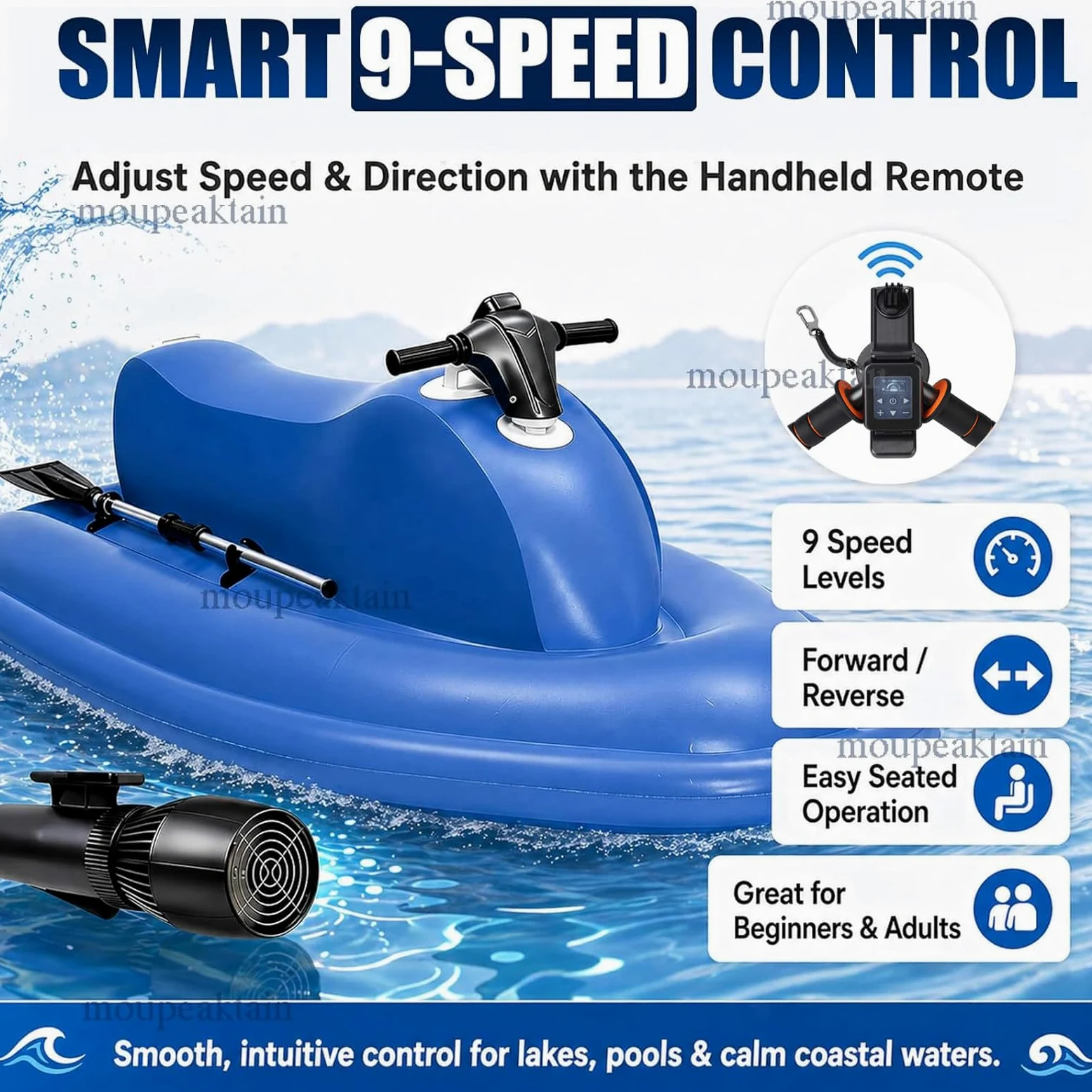 Barca Hinchable 2 Personas con Motor, Jet Ski & Scooter Submarino 500W/700W con Marcha Atrás, Velocidad 3–9 km/h, Motos Electricas Adultos, Ideal para Lago, Mar y Snorkel 16A