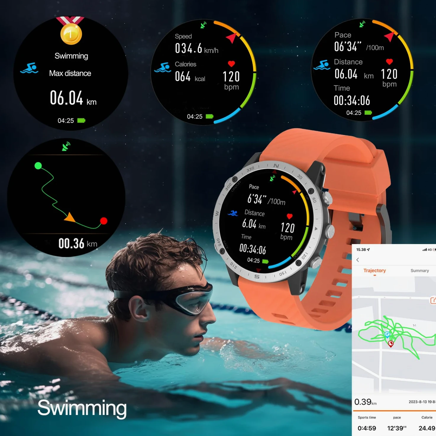 SUNROAD Reloj deportivo GPS con navegación, rastreador de fitness, correr, natación, ciclismo, altímetro, barómetro, brújula, esnórquel, buceo, pesca, reloj de pulsera digital de moda