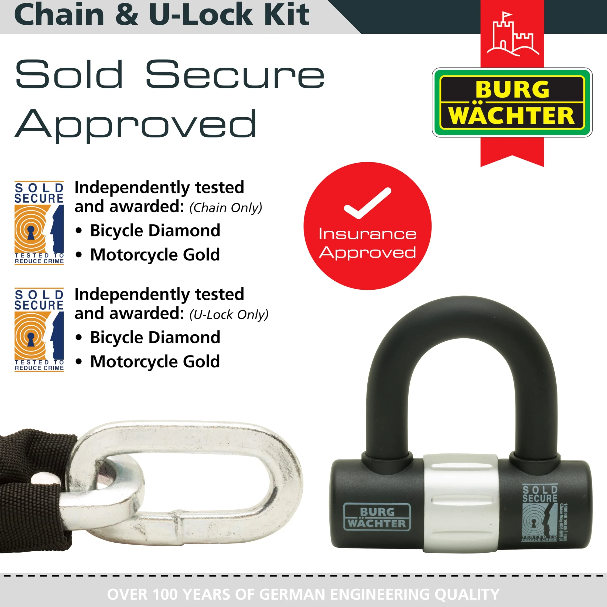 Burg-Wachter - Cadena de seguridad para bicicleta de 12 mm, color negro, 2 m