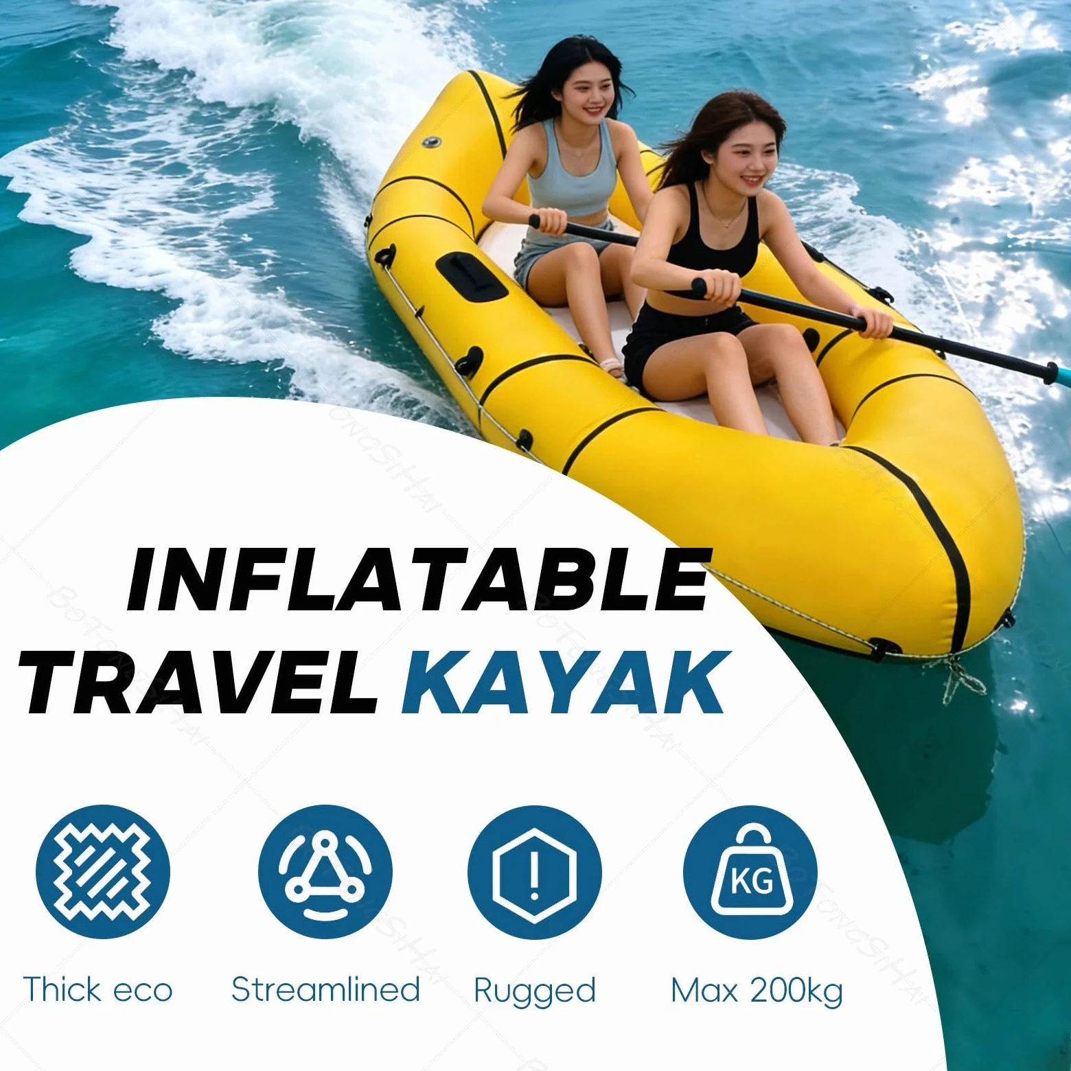 Packraft Kayak Hinchable PVC Ultra Ligero - Barco Inflable 1 Persona, Hinchado Rápido, Compacto para Bicicleta Y Senderismo, para Pesca Y Aguas Tranquilas