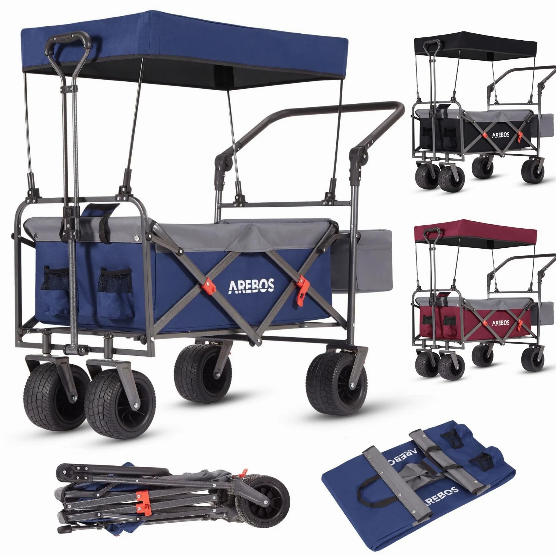 Arebos Carro Plegable con Techo | de Mano de Lujo | Carro de Transporte | Bolsa XXL | Plegable | hasta 100 kg | Carro para Herramientas | Ruedas Delanteras giratorias 360° | Azul