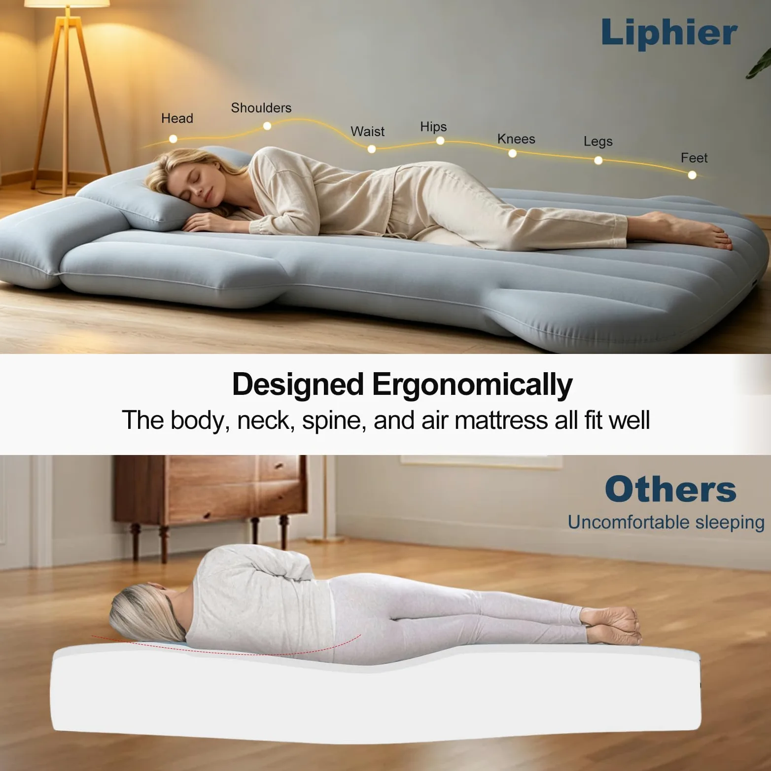 Colchón de Coche Hinchable Tesla Model Y y SUV - para Acampar (Grey) | 190 cm x 130 cm, con Bomba y 2 Almohadas Pequeñas, 4 Áreas Multifuncionales Independientes, Apto para la Mayoría de Vehículos