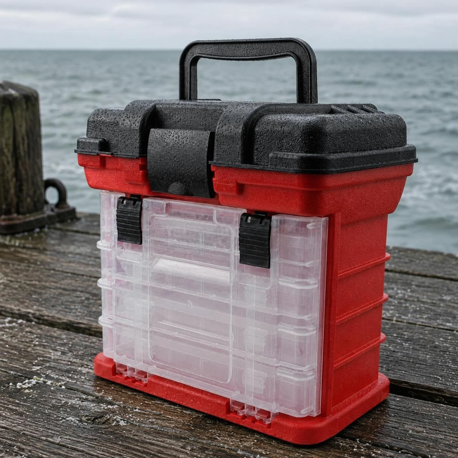 Contenedor de Pesca Caja de Aparejos Organizador Estuche Portátil Almacenamiento de 2 y 4 Cajones para Anzuelos Plomos y Pequeñas Herramientas Adecuado para Agua Dulce Agua Salada, Gris