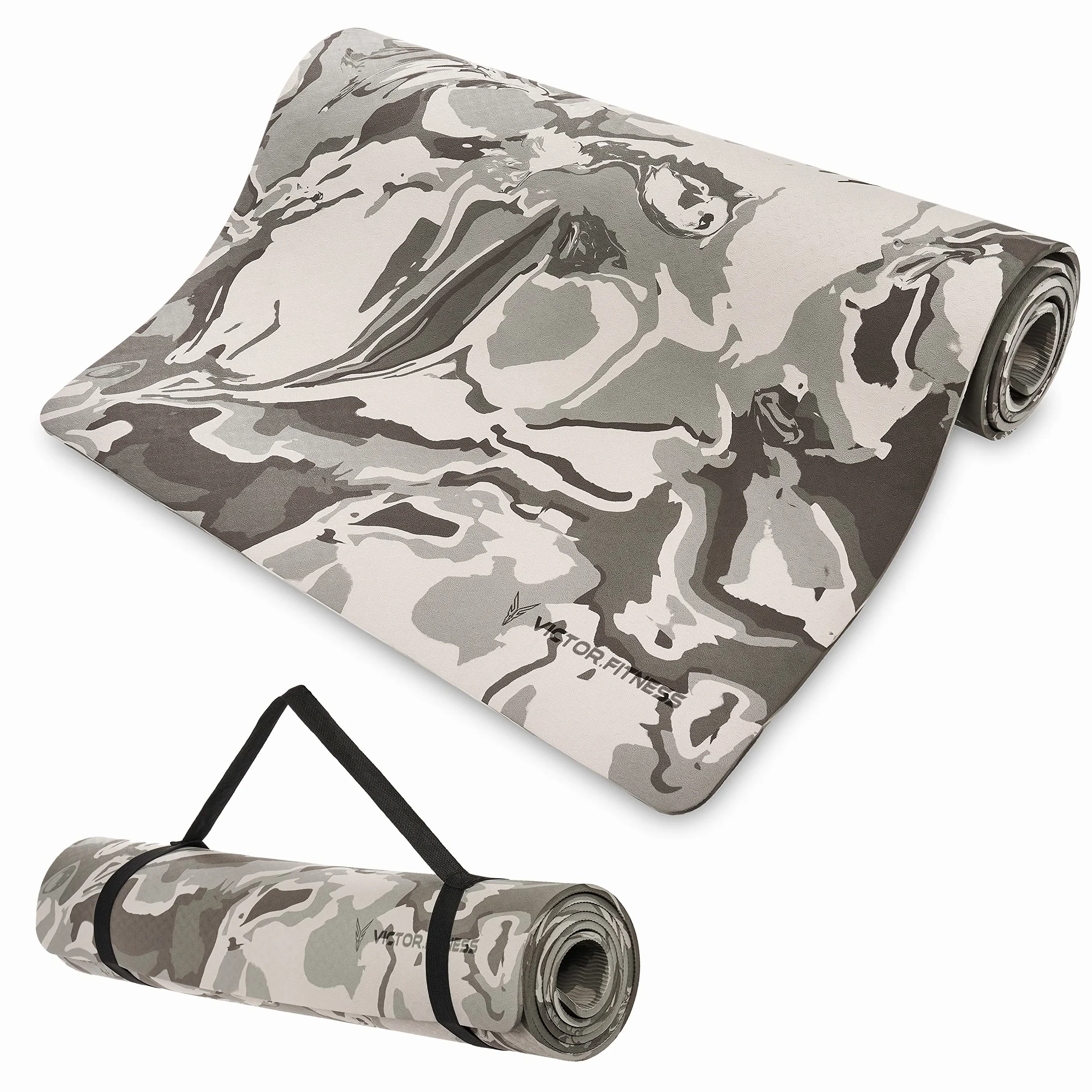 Esterilla de yoga ecológica de camuflaje gris hecha de un material TPE de primera calidad que proporciona una textura antideslizante, perfecta para entrenamientos en interiores y