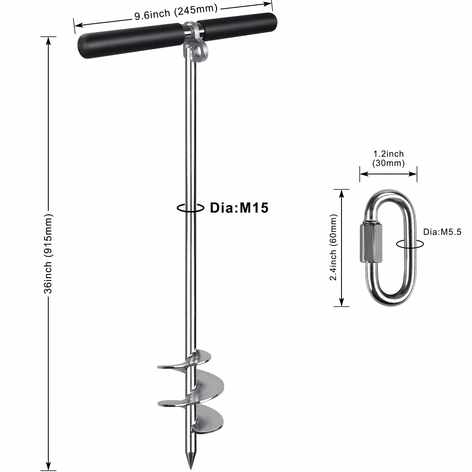 Insaga Anclaje de arena de 36 pulgadas para barco, ancla de arena de acero inoxidable 304 con barra transversal, anclaje de barco atornillado para kayak, moto acuática, pontón, agua poco profunda