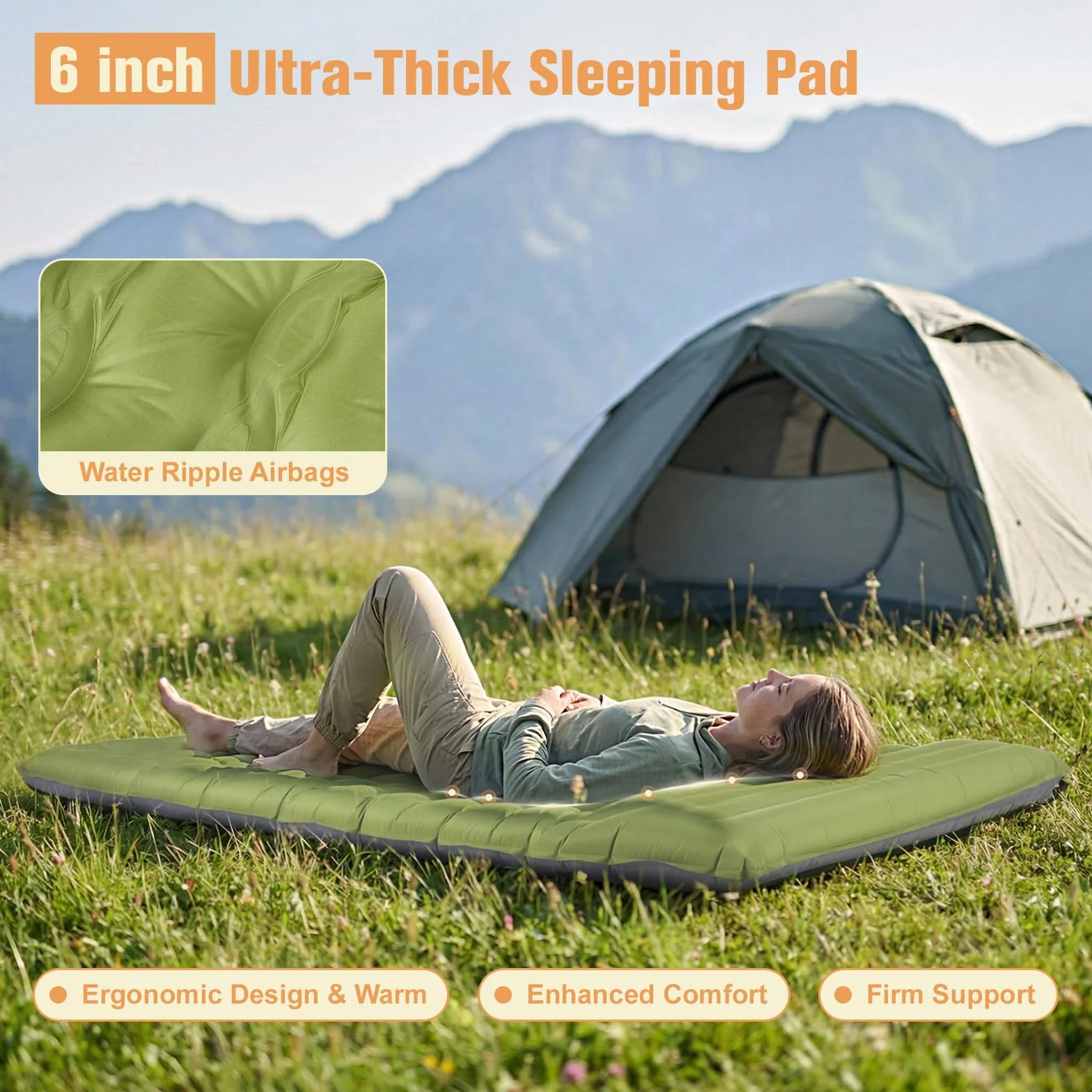 colchoneta camping 2 persona,15cm extra grueso colchón hinchable,190*140*15cm colchon camping con almohadas bomba de pie incorporada,colchón autoinflable ultraligero para exteriores máx 250KG