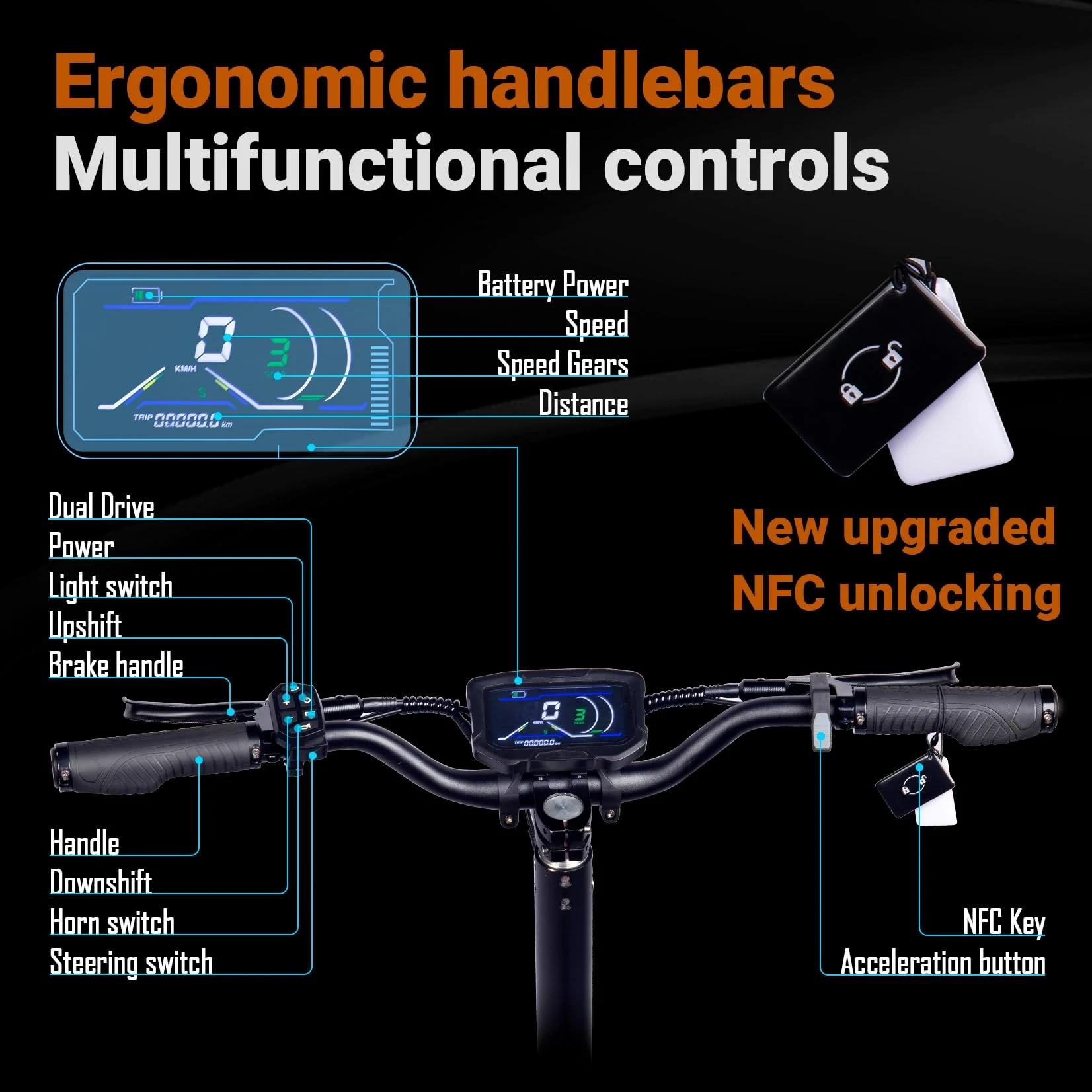 Patinete Electrico Adultos Todoterreno Scooter Eléctrico Rápido Motor Doble 11 Pulgadas Acelerador de Pulgar Neumáticos sin Cámara 60V38AH Batería de Litio Carga máxima 200 KG
