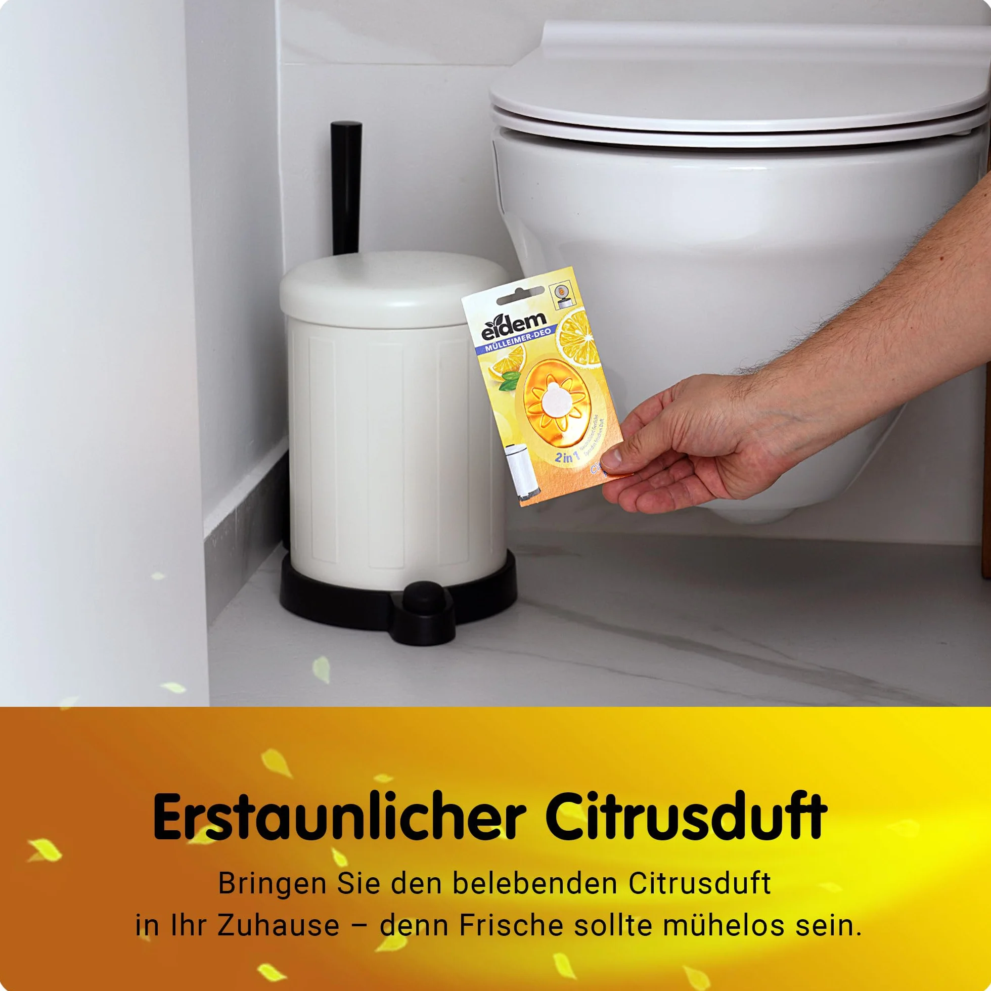 Eidem Cubo de basura desodorante 2 en 1 aroma cítrico neutraliza olores frescura duradera 5 semanas
