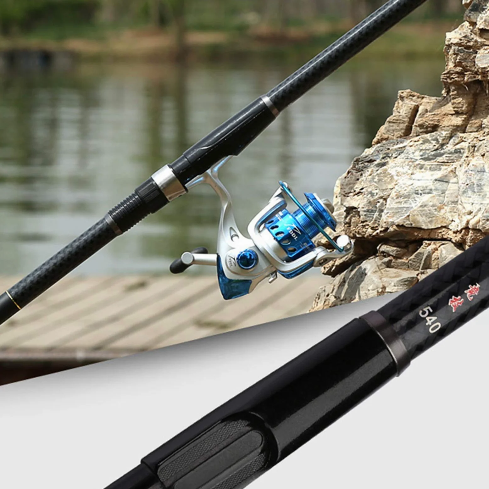 LATEAU Cañas de Pescar Varilla telescópica Barra de Pescar Negro 7.2 m Dual Uso de Mar y Doble Rodillo de Pesca Engranaje de Pesca Rodilla de fundición