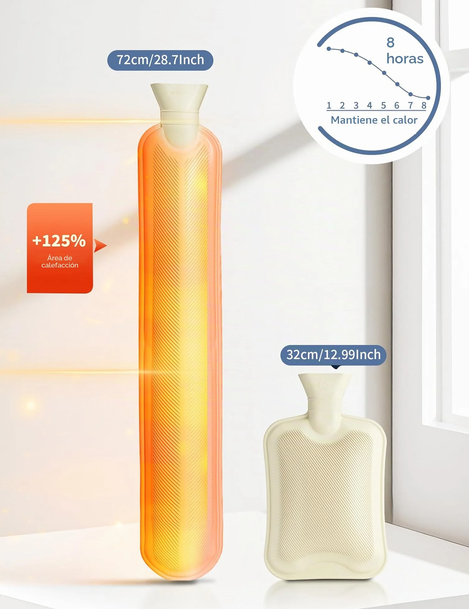 Homealexa 2L Botella de Agua Caliente Grande Larga con Funda 73 x 14cm