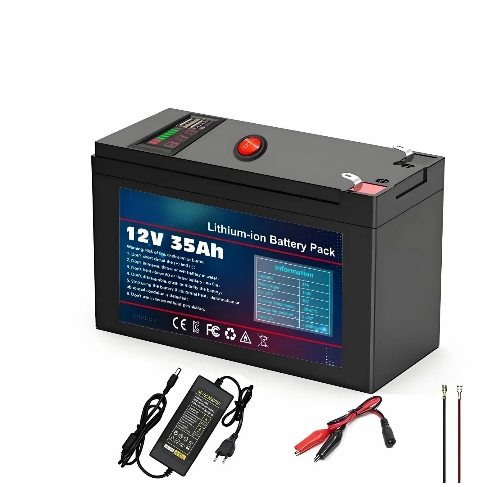 Batería 12V 35Ah Li-Ion 18650 Con Cargador 12,6V 3A Para Bicicletas Eléctricas Scooters Farolas Solares Inversores