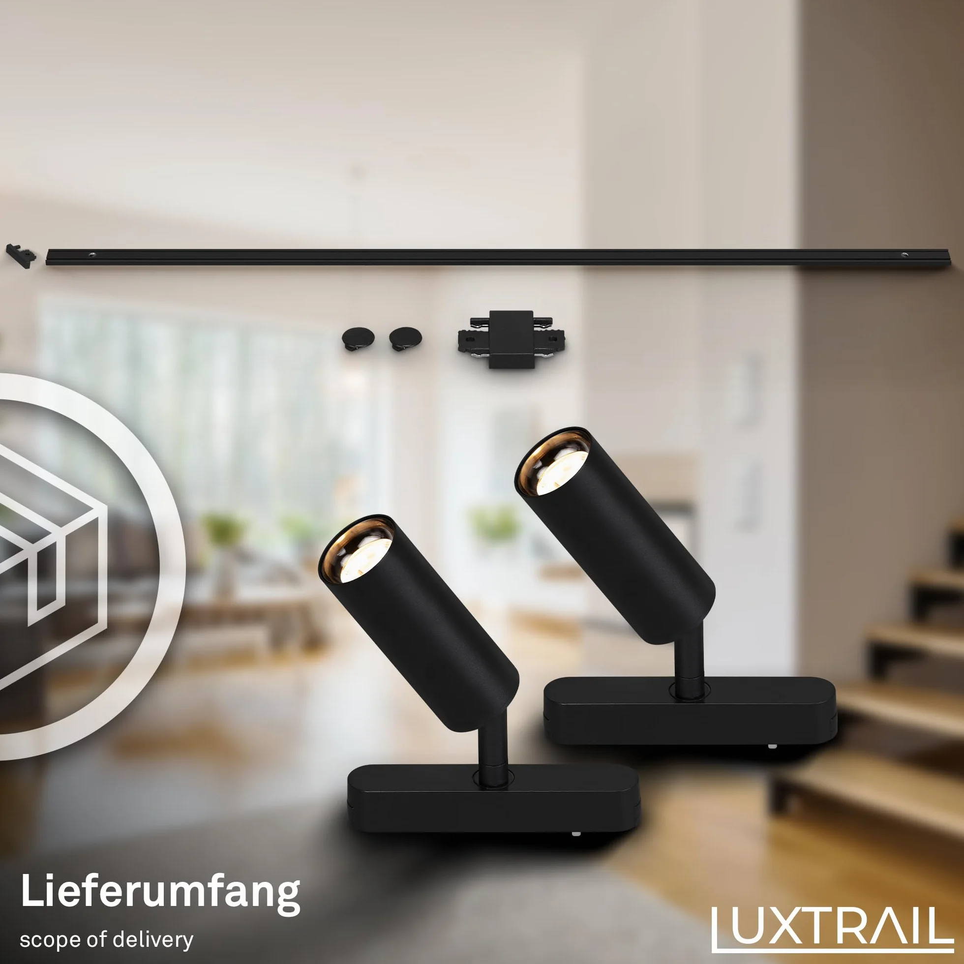BRILONER Luxtrail Sistema de carriles set de prolongación 2x LED spots extensible orientable 1m negro