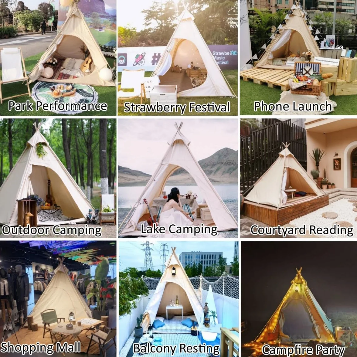 Tienda de campaña Tipi de lona para exteriores, 2 m, para 2 ~ 3 personas