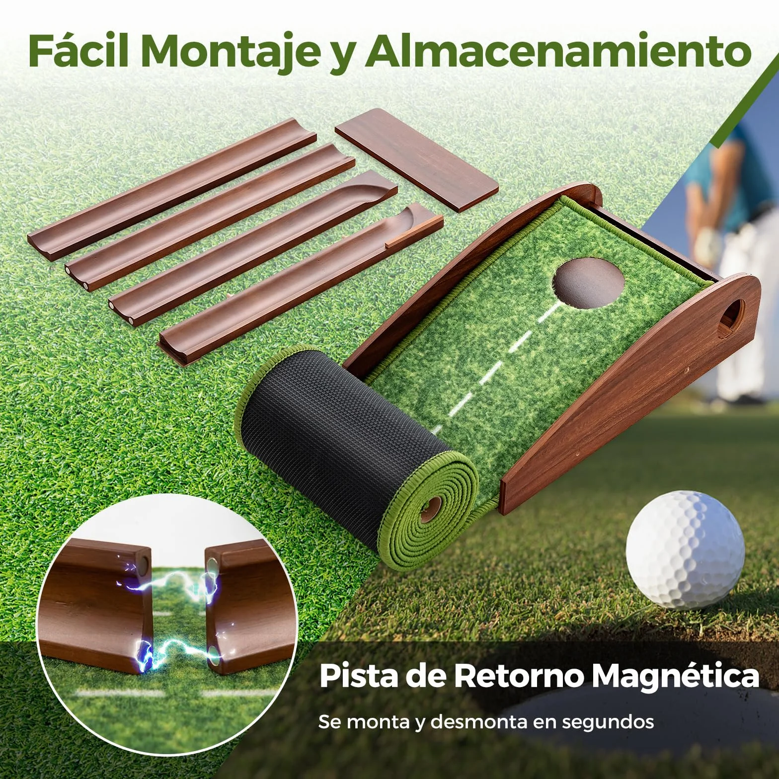 COSTWAY Mini Golf, Alfombra de Putting de Entrenamiento de Golf Interior y Exteriores, 1/2/3 Tamaños De Orificios, Retorno automático de la Bola, 3 Pelotas, Cesped de Minigolf (1 Orificio)