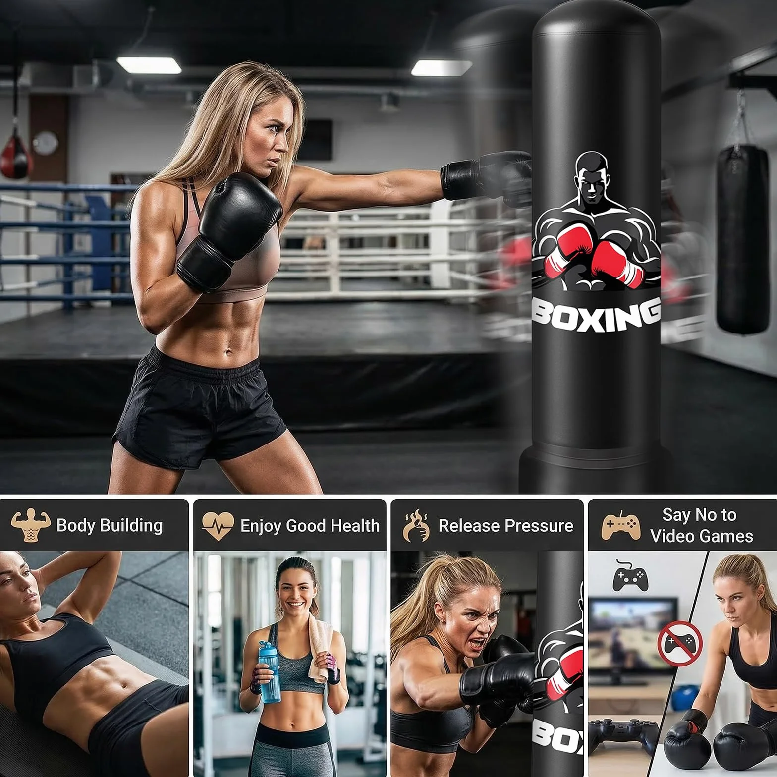Saco de Boxeo Adulto 180cm Inflable de Pie con Guantes y Bomba Punching Bag de PVC Reforzado para Karate Kickboxing Taekwondo Saco Boxeo Pie para Entrenamiento en Casa