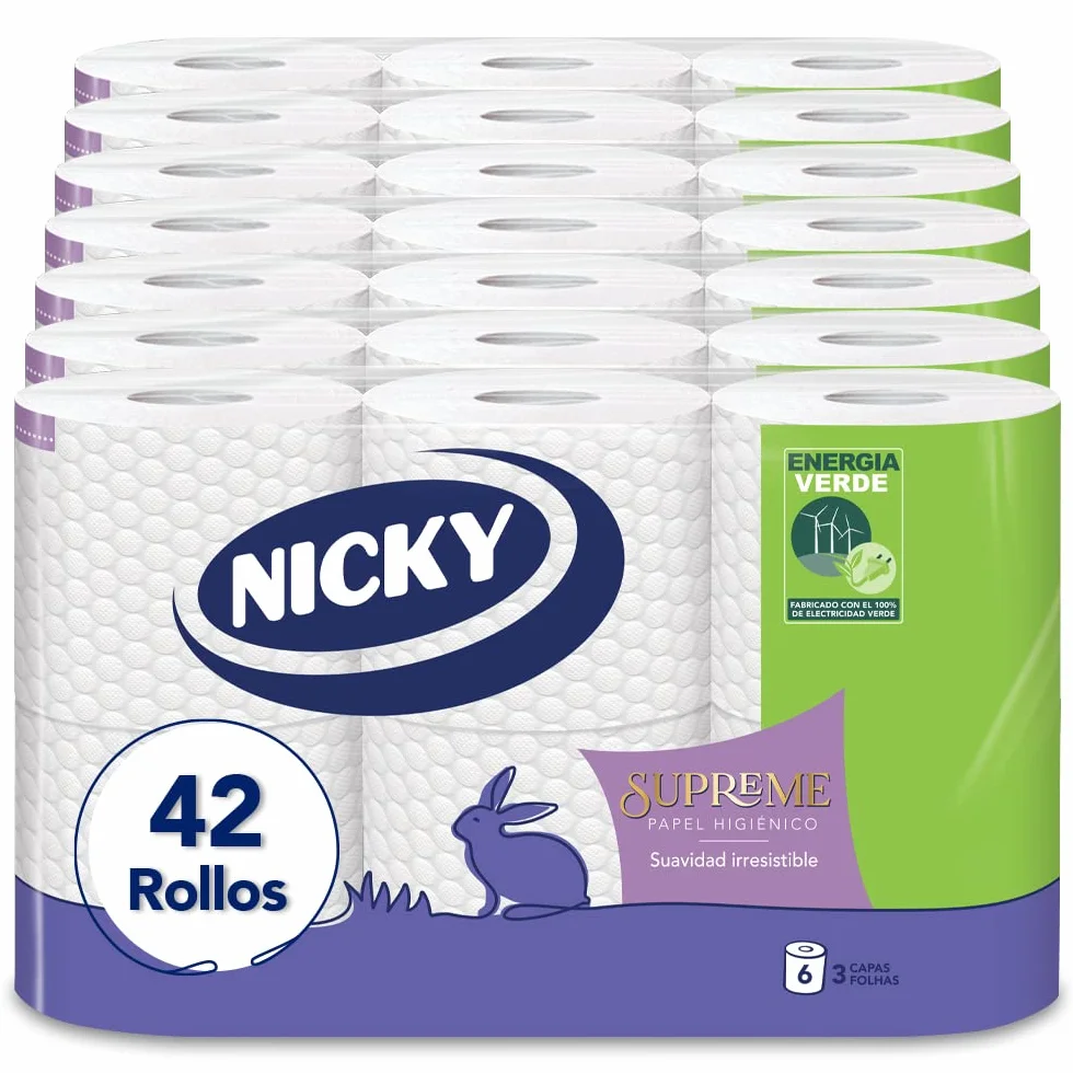 Nicky Supreme Papel Higiénico 42 Rollos 3 Capas 160 Servicios por Rollo FSC