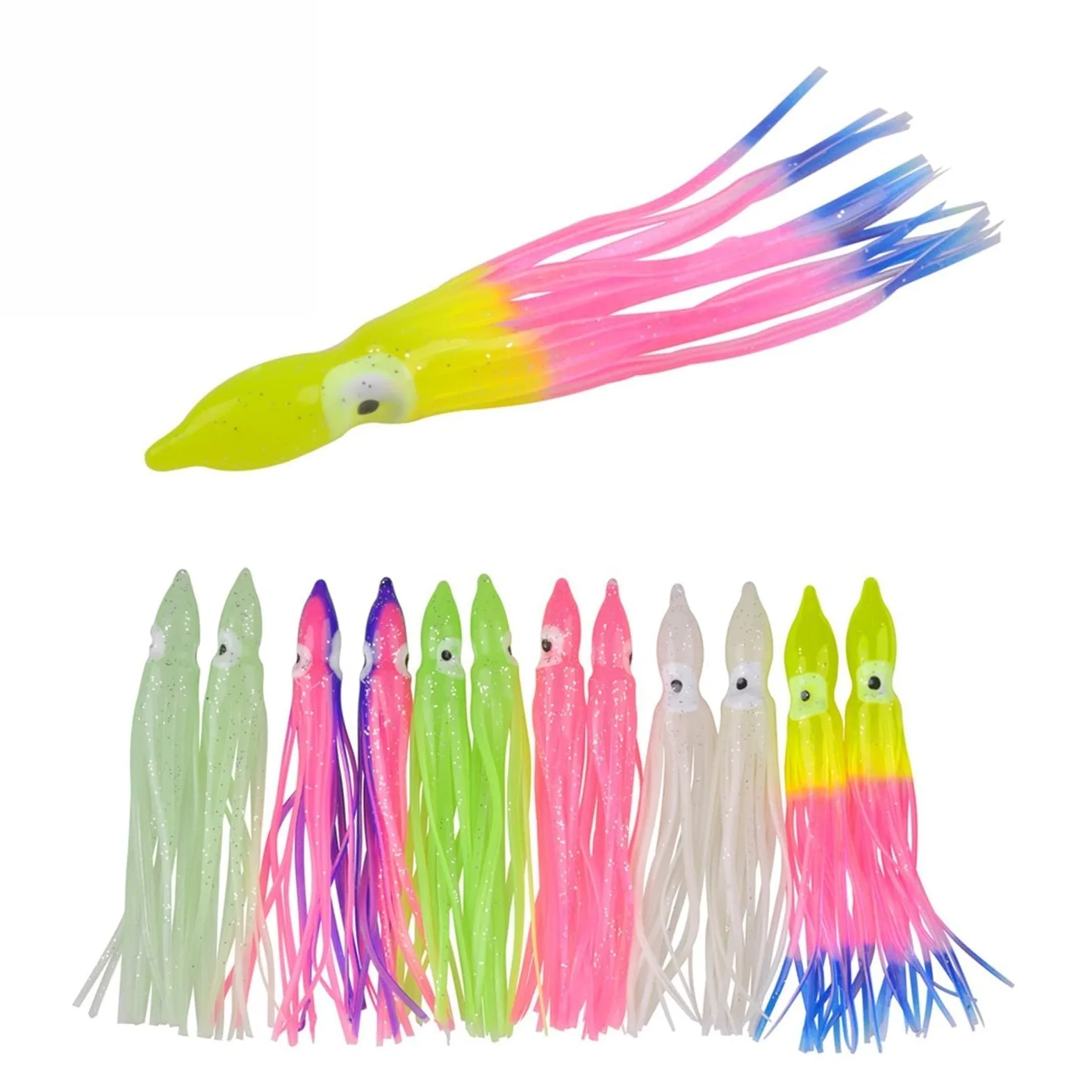 Señuelos de Pesca, 3D Eyes Señuelo De Pesca Suave Señuelo de pesca de pulpo luminoso, plantilla de señuelo con falda de calamar suave de goma, cebo Artificial de agua salada for pesca de atún y bagre,