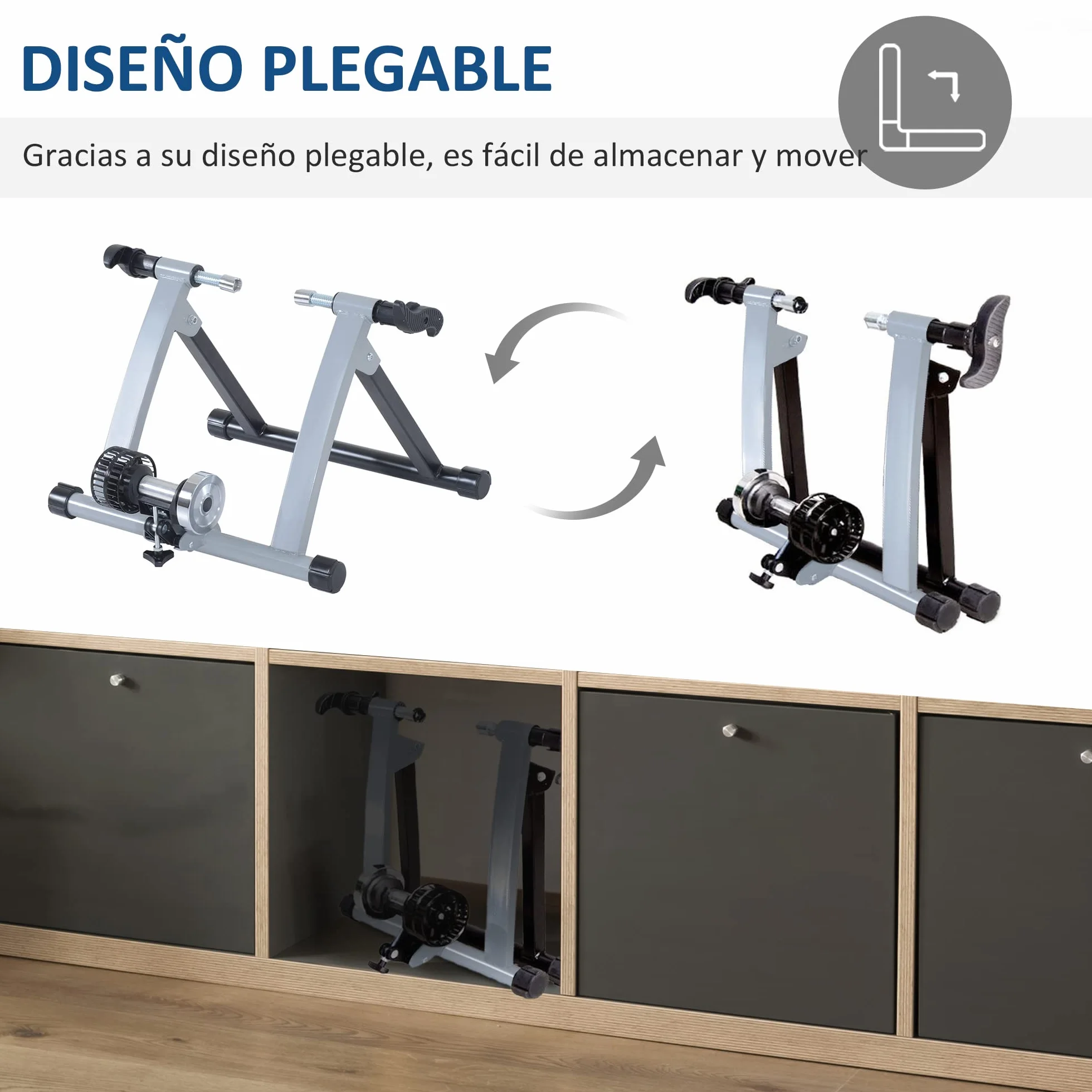 HOMCOM Rodillo de Entrenamiento Magnético para Bicicleta Cicloentrenador Plegable 54,5x47,2x39,1cm Plata y Negro