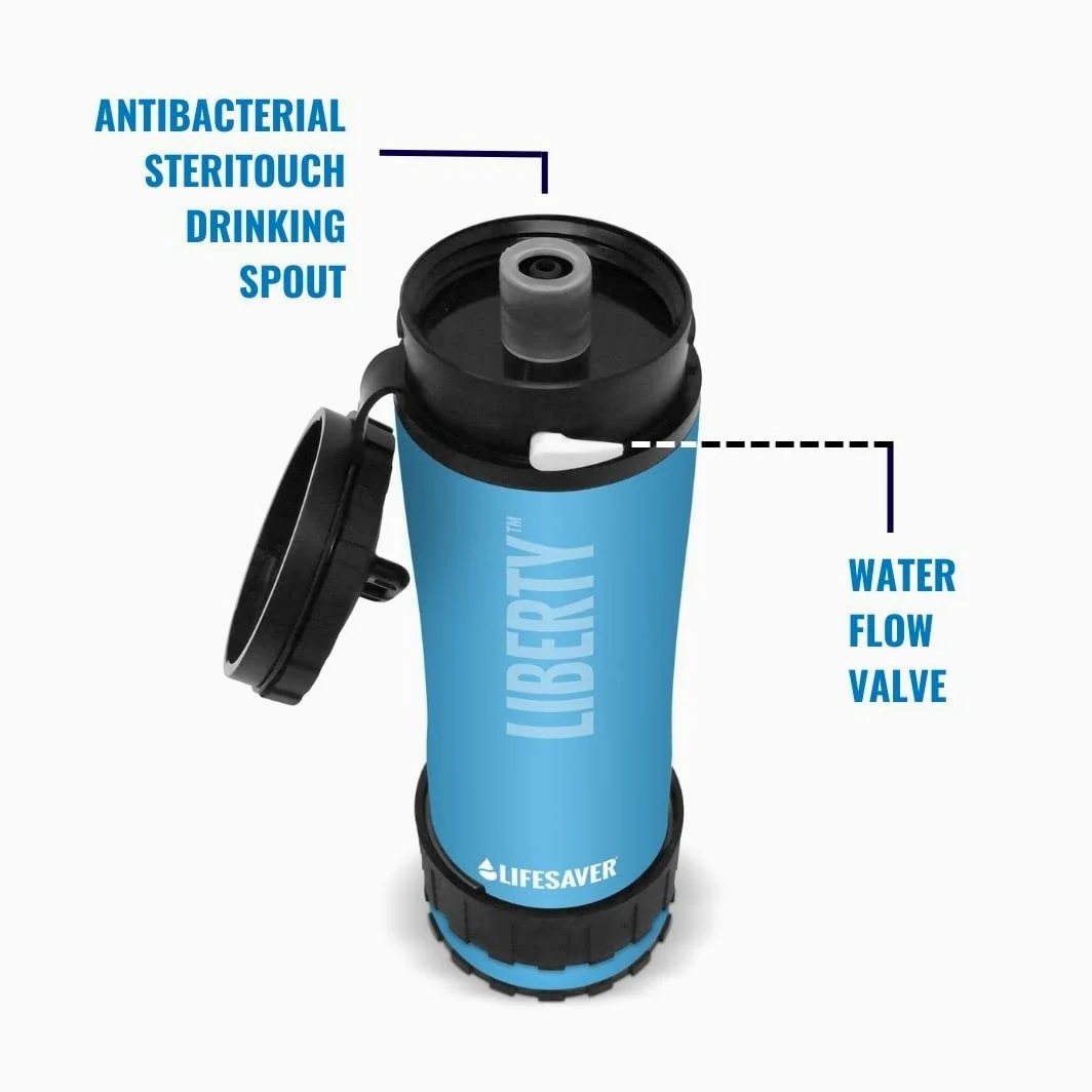 LifeSaver Liberty Botella Agua Filtro Agua 400ml, Purificador Portátil Para Mochila Viaje, Elimina 99,99% Virus Bacterias Microplásticos, 2.000 Litros, Ligero, Camping y Exploración