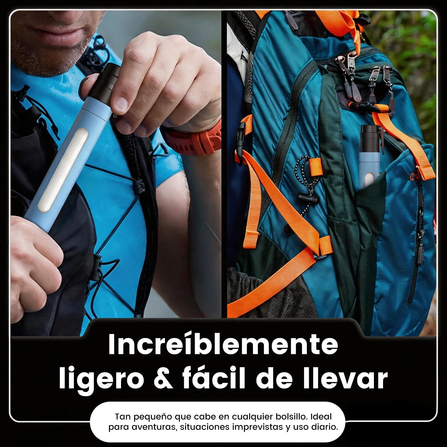 Filtro de Agua Portátil de 0.01µm con Ventana Visible, Purificador para Acampar y Senderismo, Filtro Personal Ligero de 50g para Mochila, Supervivencia y Viajes (Azul 4)