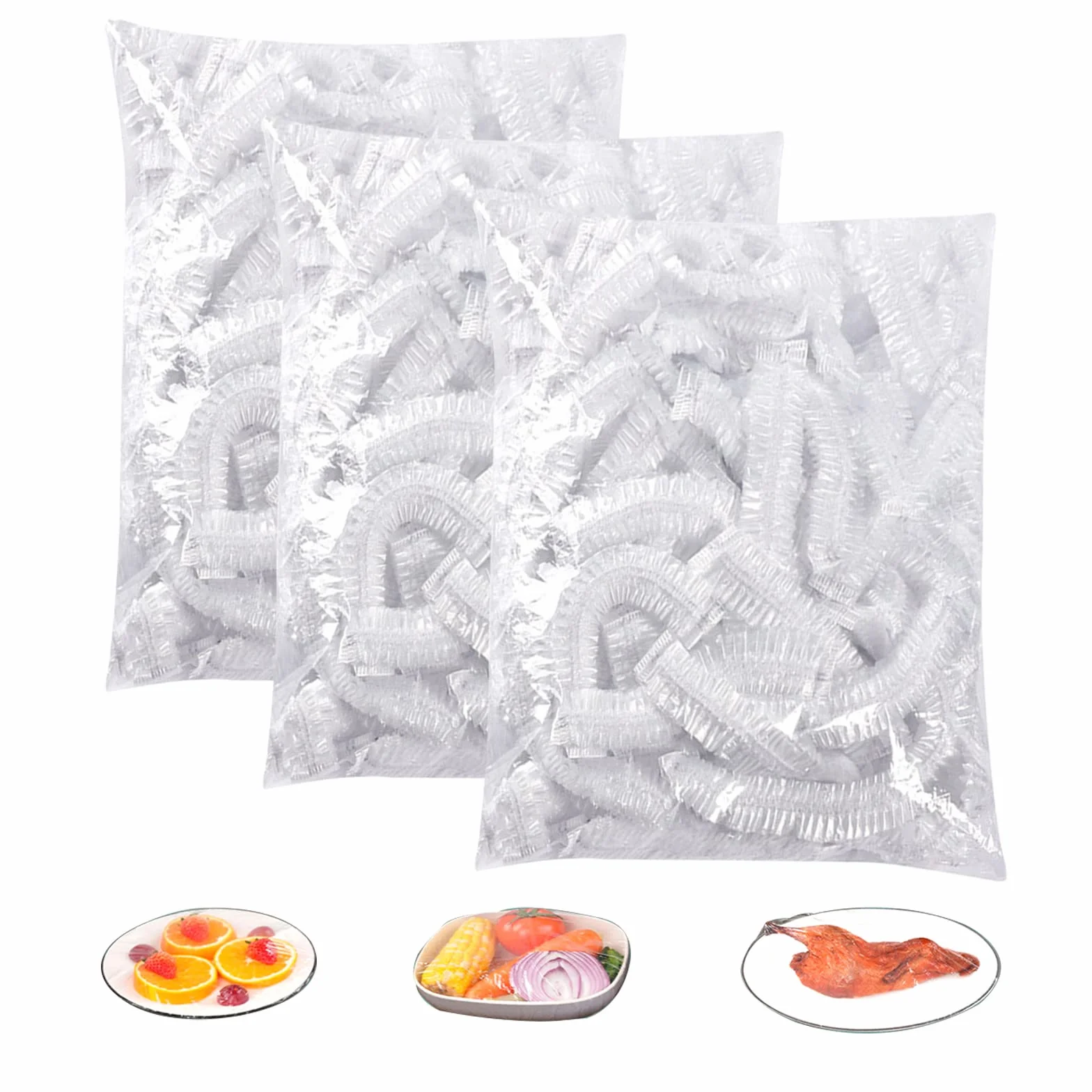 300 Piezas Bolsas de Conservación Fresca Reutilizables Elásticas Almacenamiento Alimentos Transparentes