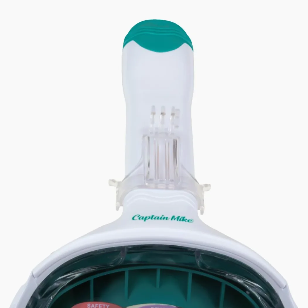 Captain Mike Máscara de esnórquel de cara completa con tapa seca, panorámica de 180°, válvula de carbono y antivaho, sistema de respiración para nariz y boca, soporte para cámara, para adultos y