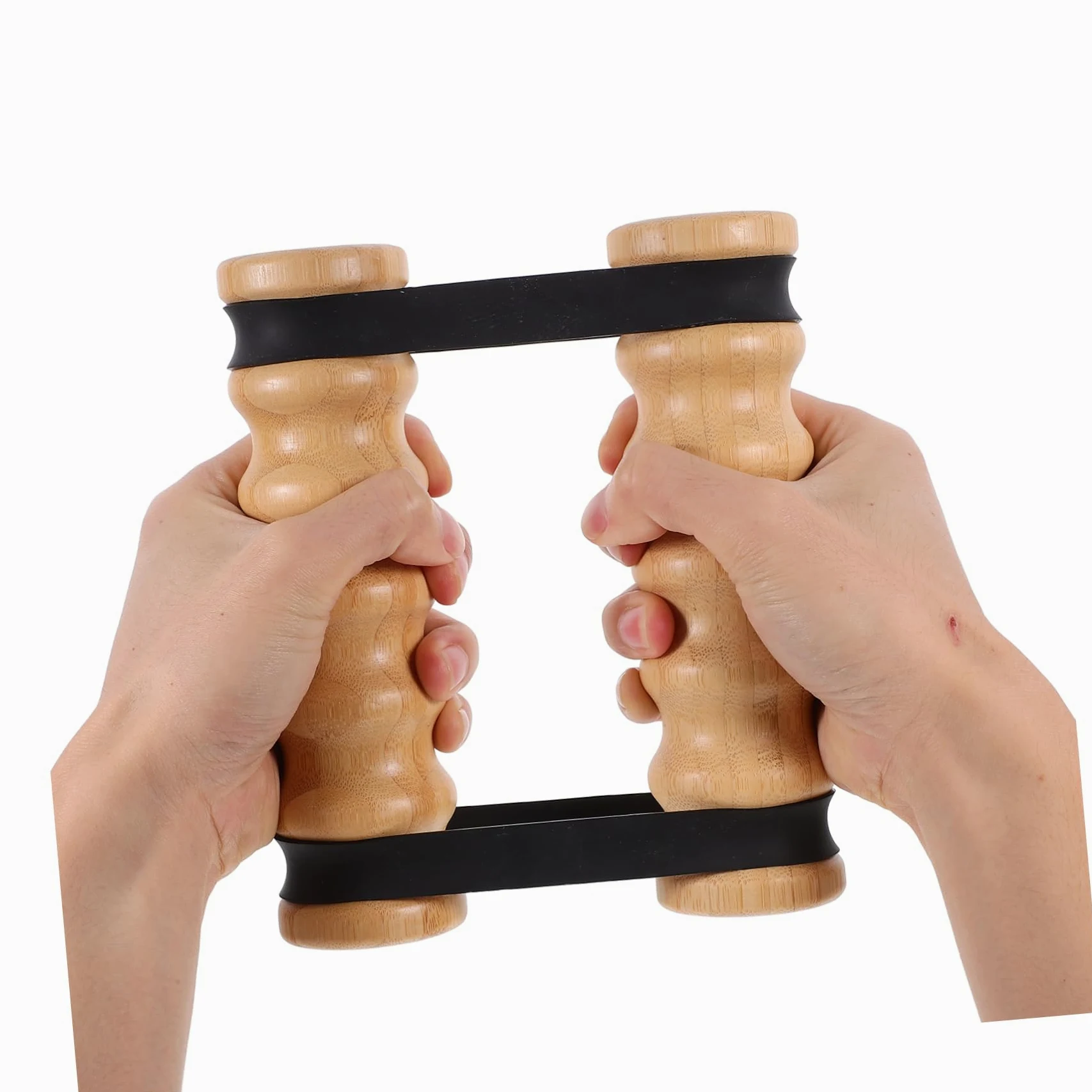 Bandas de Ejercicio con Asas de Madera, Resistencia Ajustable y Agarre Antideslizante, 2 Piezas para Casa y Yoga, Aptas Niveles
