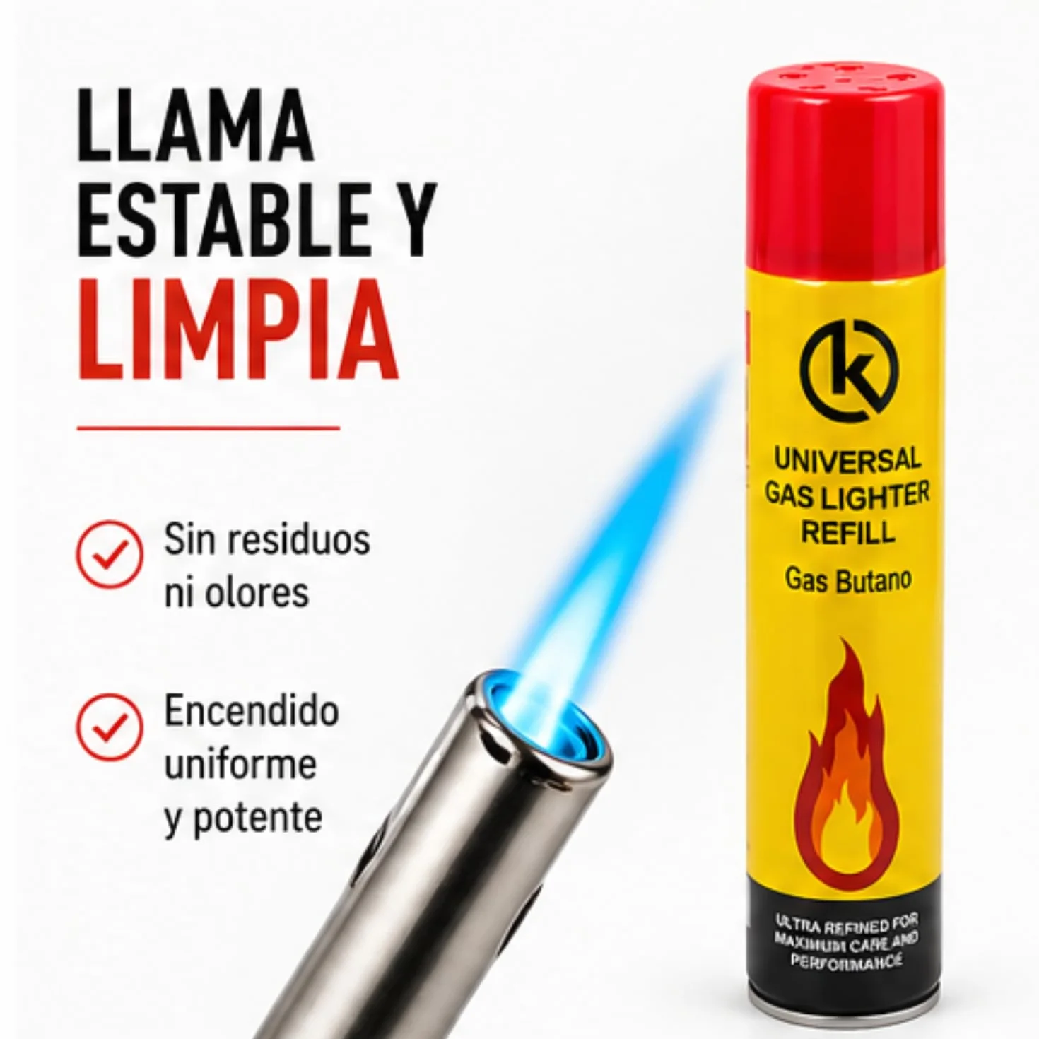KROWN Gas para Mecheros 300 ml con 5 Adaptadores 2 Unidades