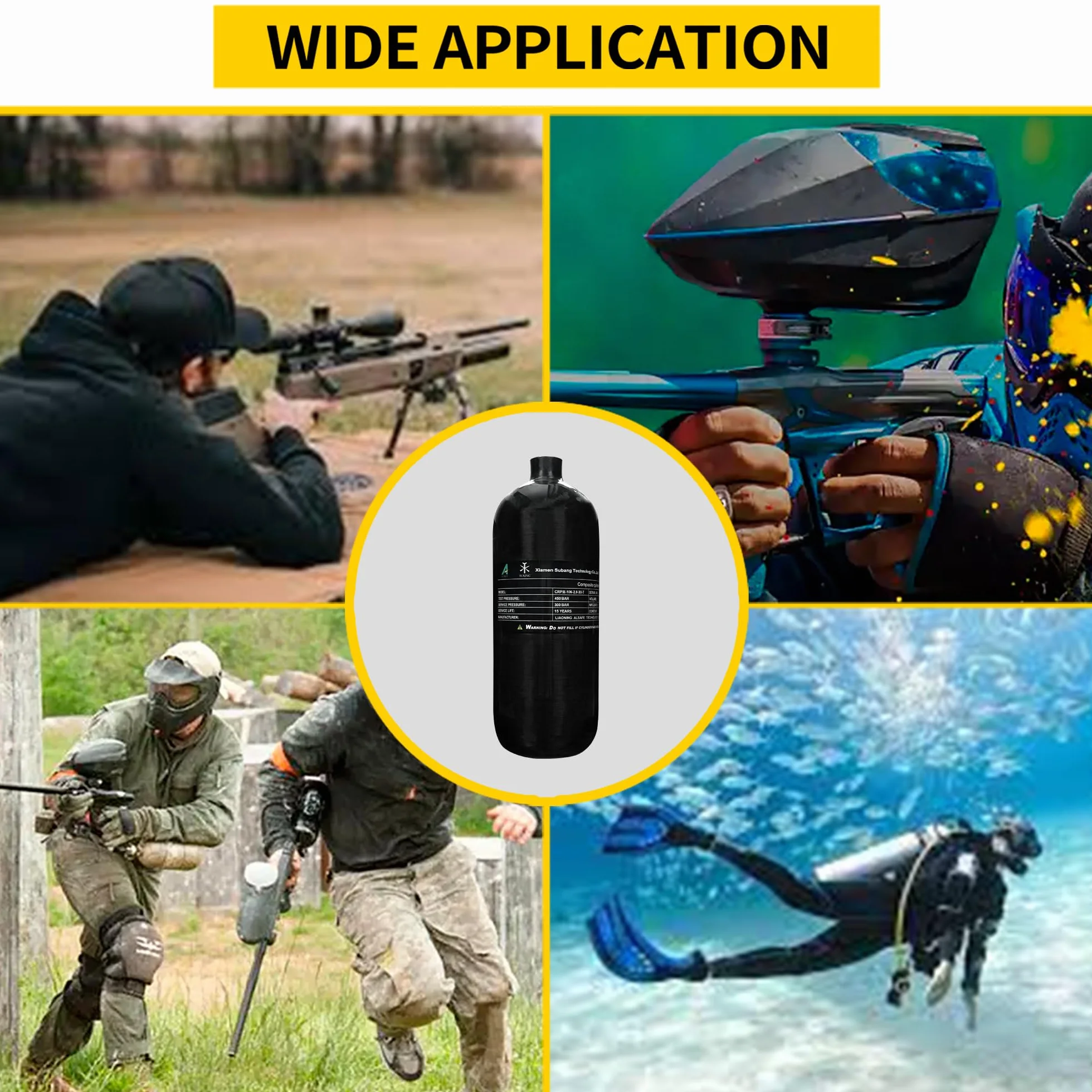 TUXING Depósito de aire HPA de fibra de carbono de 4500 psi, 2 l, 122 Cu con válvula reguladora de relleno PCP, para tanque de buceo Pcp Air Rifle (Empty Bottle), M18 x 1,5