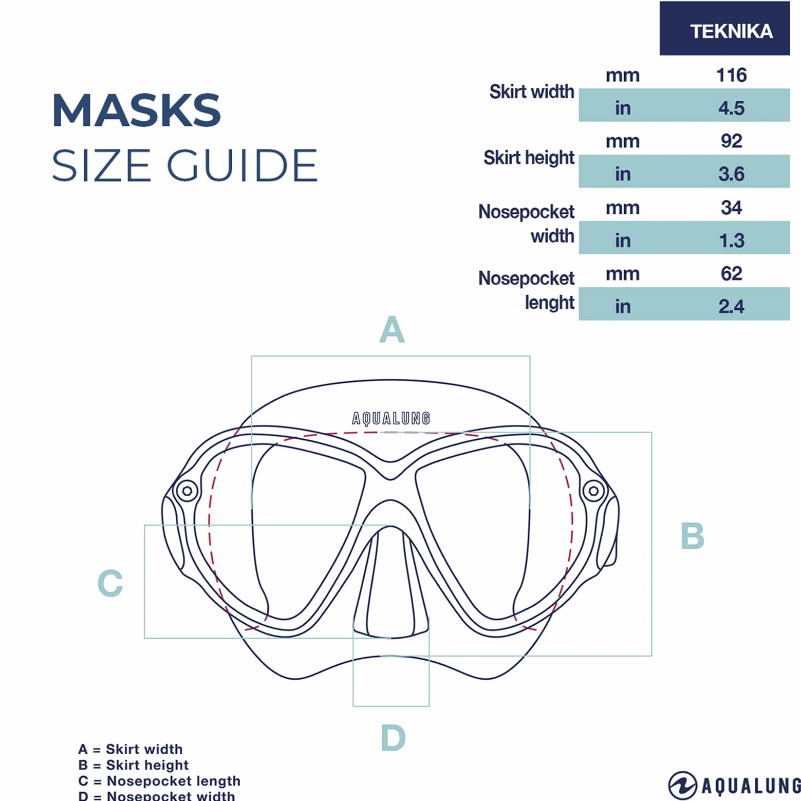 Aqualung TEKNIKA - Máscara de Buceo para Adultos de Vidrio Templado, Montura Resistente a los Golpes, Fácil Ajuste, Cómoda, Se Adapta a Todo Tipo de rostros, Óptimo para Submarinismo y Snorkel