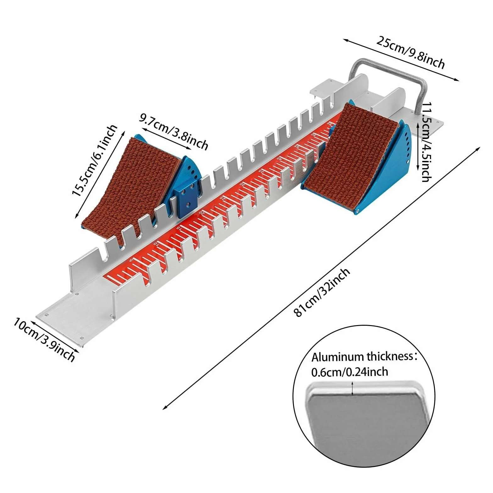 Bloque de Salida de Atletismo de 81cm, Bloques de Salida para Pista y Campo con Pedales Ajustables de 6 Ángulos, Bloques de Carreras de Sprinter de Aleación de Aluminio con Escala Transparente