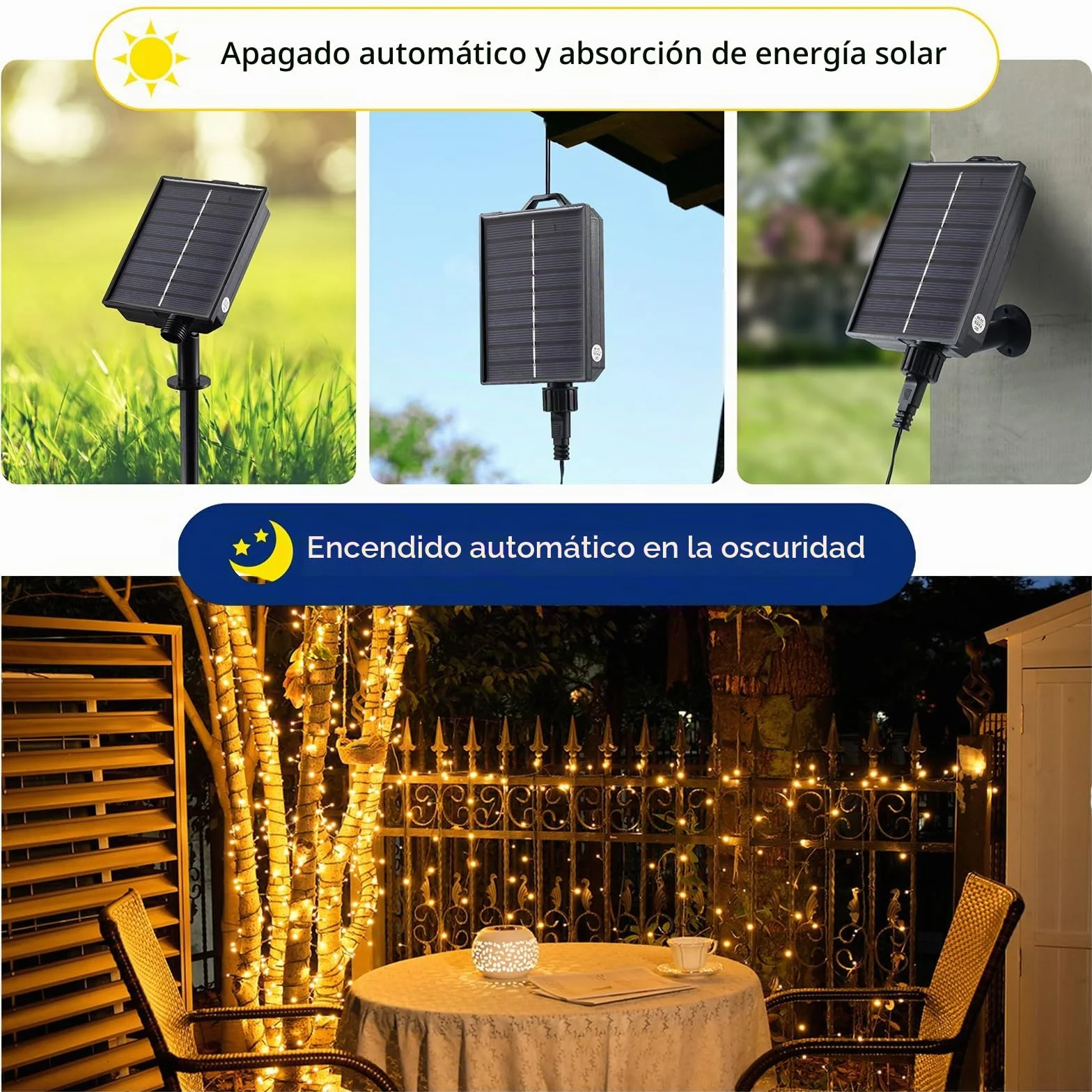 Tacobey Guirnalda Luces Exterior Solar 20M 200 LED Cadena de Luces 8 Modos Impermeable Blanco Cálido