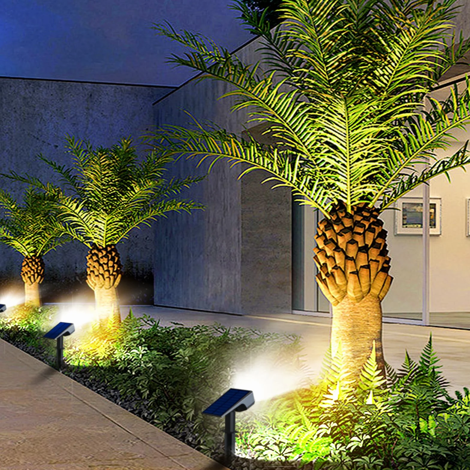 Luces Solares LED Exterior Jardin 4 Piezas 32LED 3 Modos IP65 Impermeable Luz Cálida