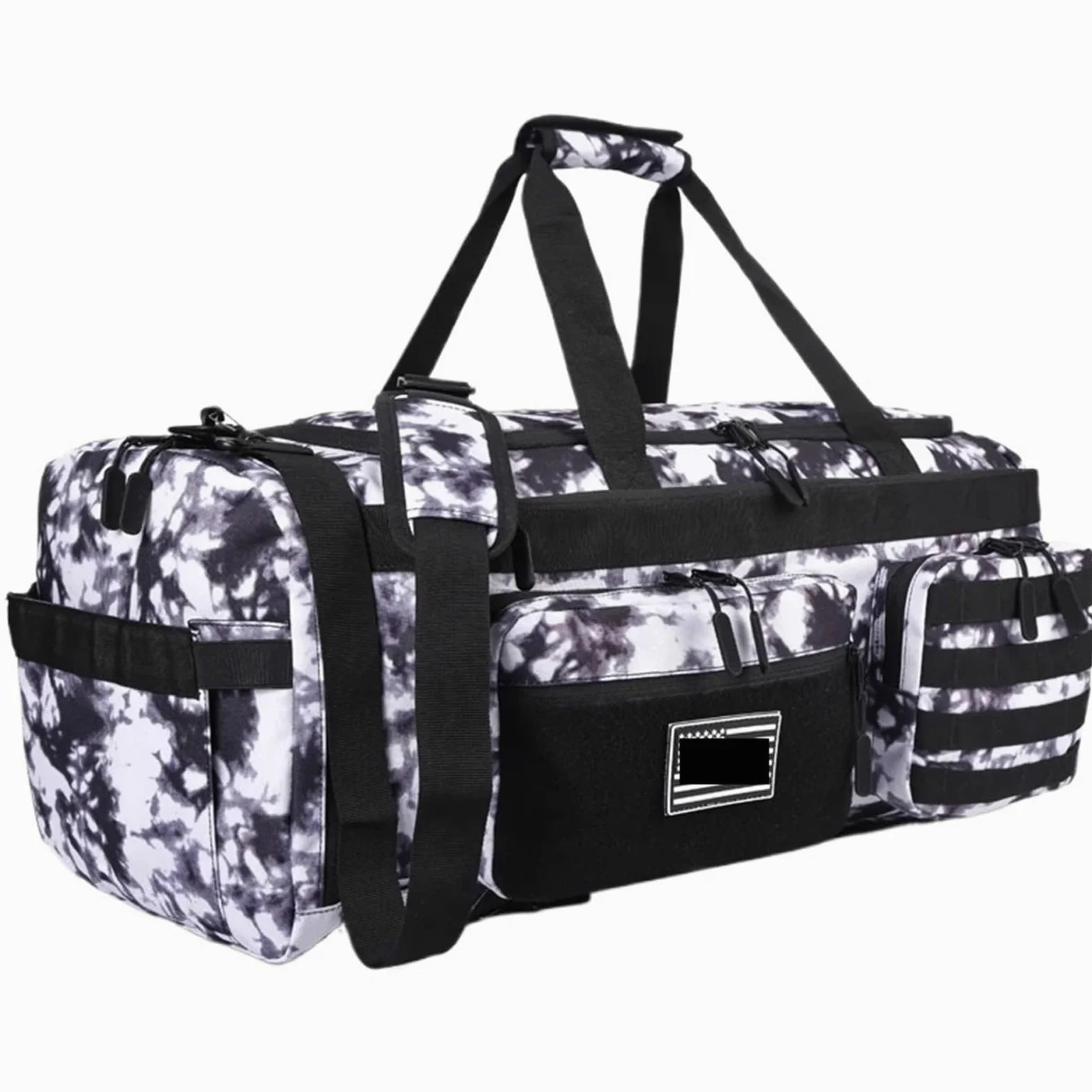 Bolsa Deporte Bolsa de Lona Viaje 3 en 1 50L for Hombre, Bolsas Deportivas Grandes for Gimnasio, Mochila con Compartimento for Zapatos y Bolsillo húmedo(Black and White)