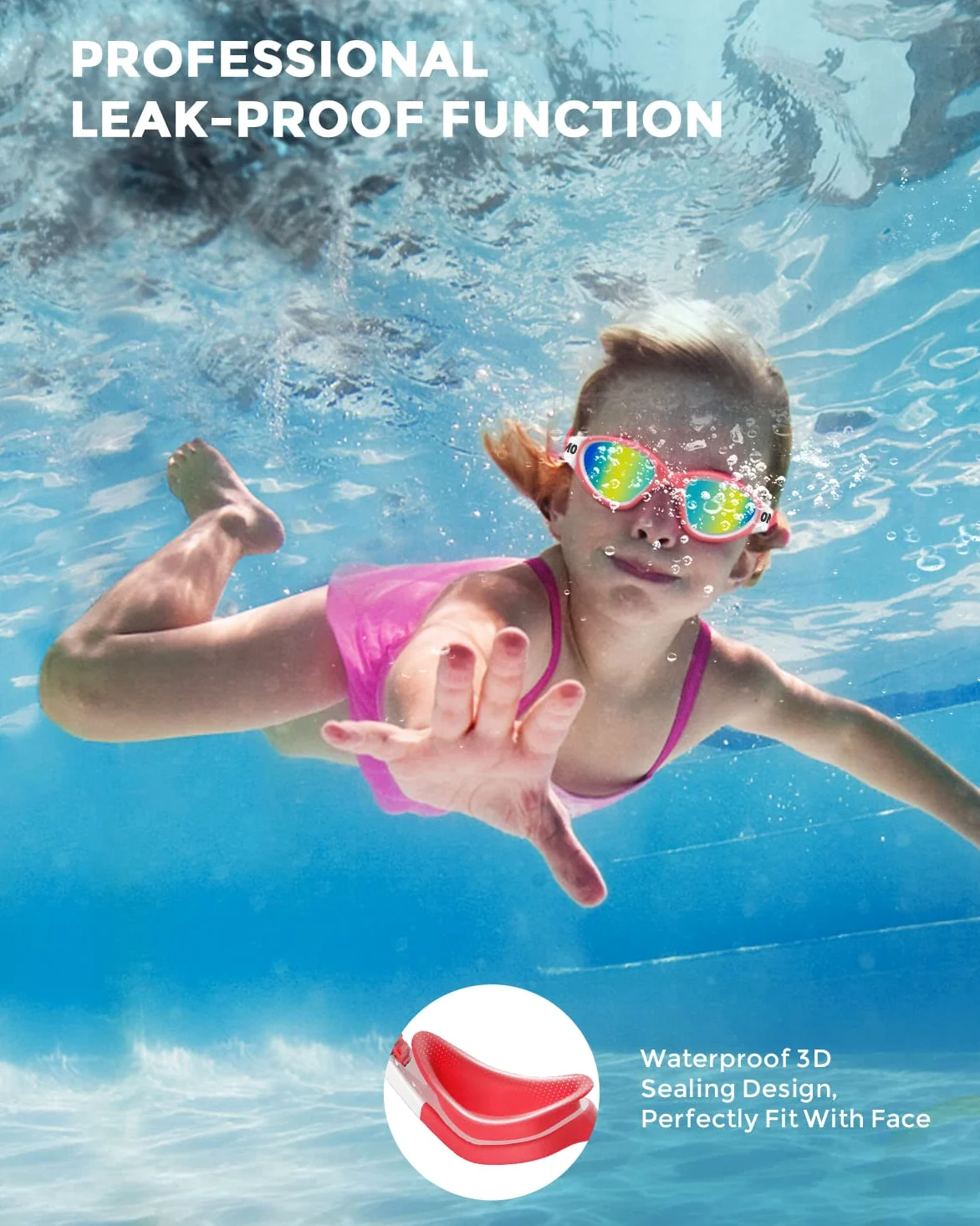 OMID - Gafas de natación para niños, 2 paquetes P2, cómodas polarizadas, unisex, antiempañamiento, sin fugas, para niños con protección UV de 6 a 14 años (oro azul y oro rosa)