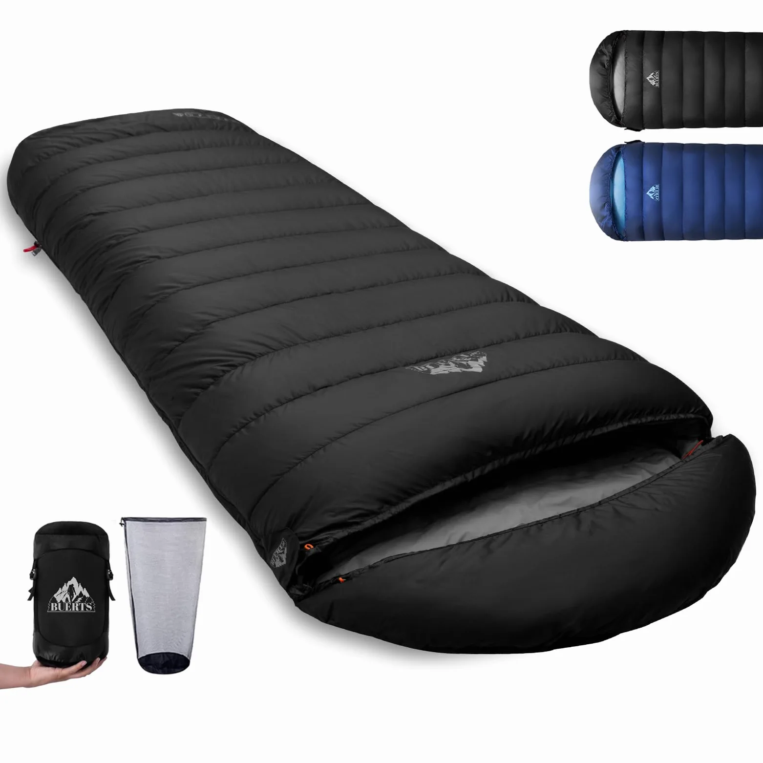 Saco de Dormir de plumón es Ultraligero y portátil para Uso en 3 Estaciones por Parte de Adultos, Ideal para Practicar Senderismo, mochilerismo y Acampada. (Negro -10℃, -10 a -28 ℃)