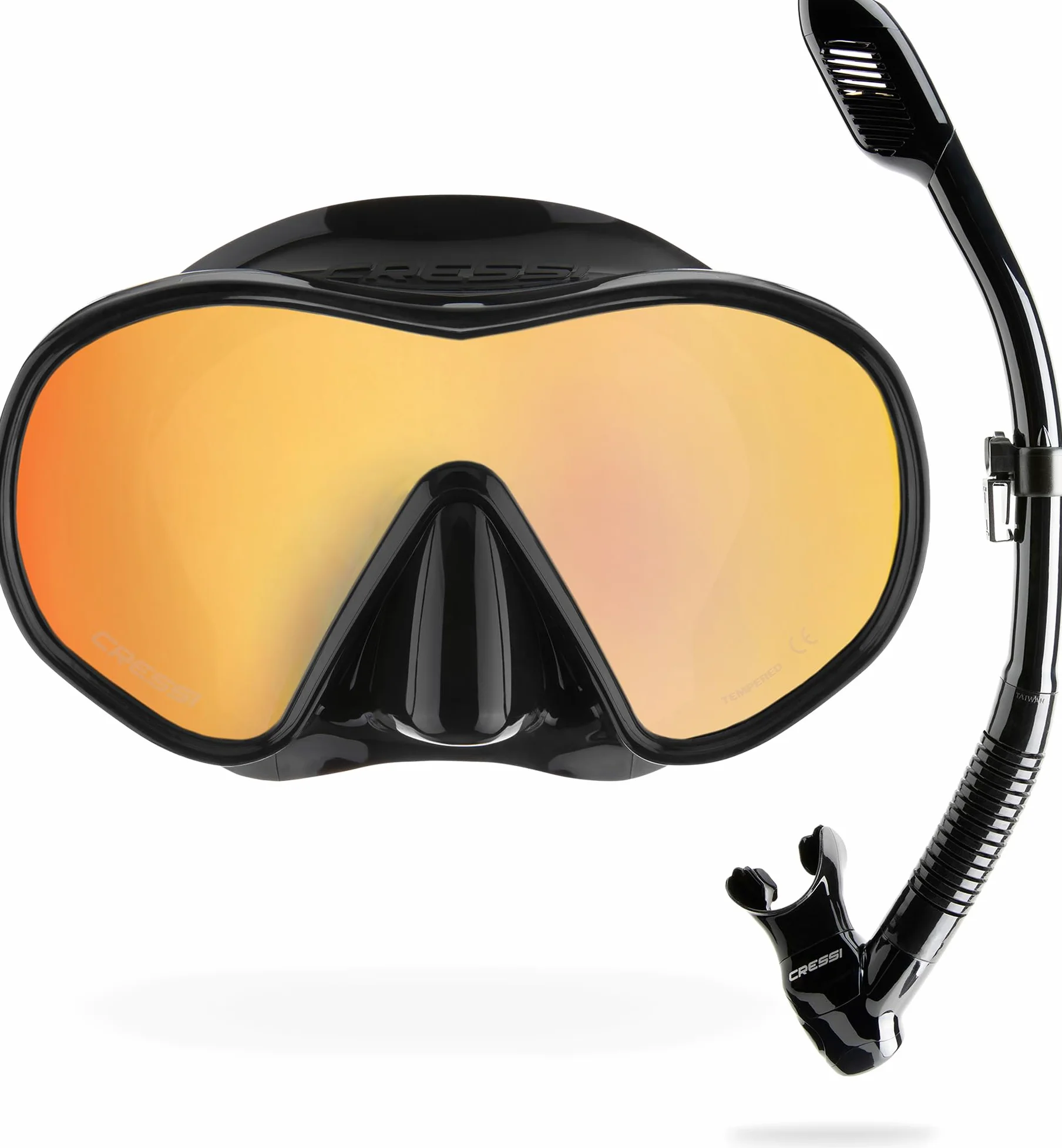 CRESSI F-Dual+Supernova Dry Set Conjunto de Snorkeling-Negro 380 UV Azul/Naranja