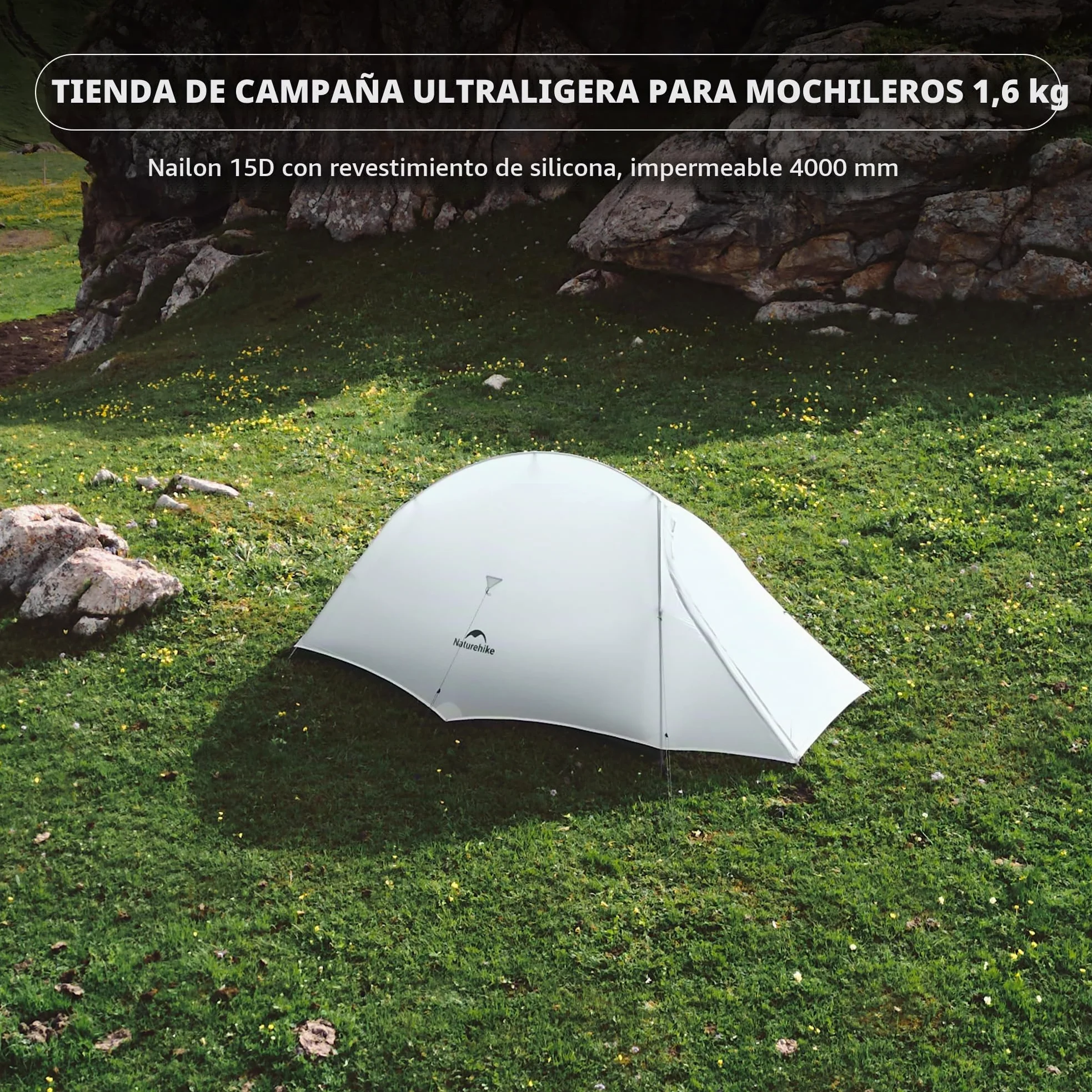 Naturehike Cloud Up UL Tienda De Campaña para 1/2 Personas Compacta Ultraligera de Doble Capa Impermeable Cortaviento para Senderismo al Aire Libre Festivales