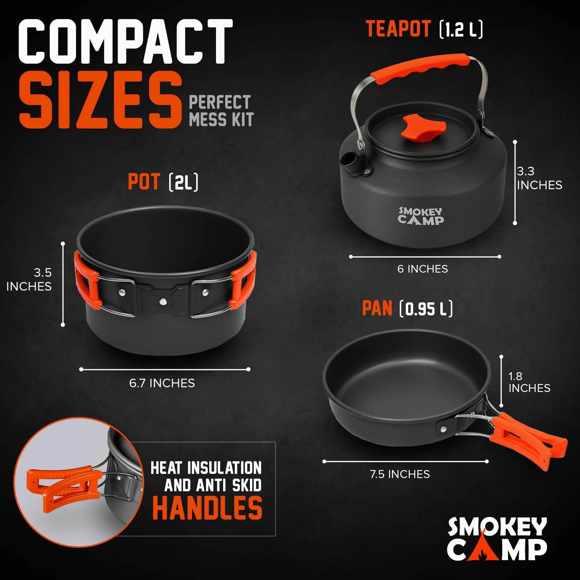 Smokey Camp Juego de Cocina para mochileros – Kit de Utensilios de Cocina Compacto para Camping, Juego de Cocina Todo en uno, Kit de Utensilios de Cocina antiadherentes para Camping, Senderismo,