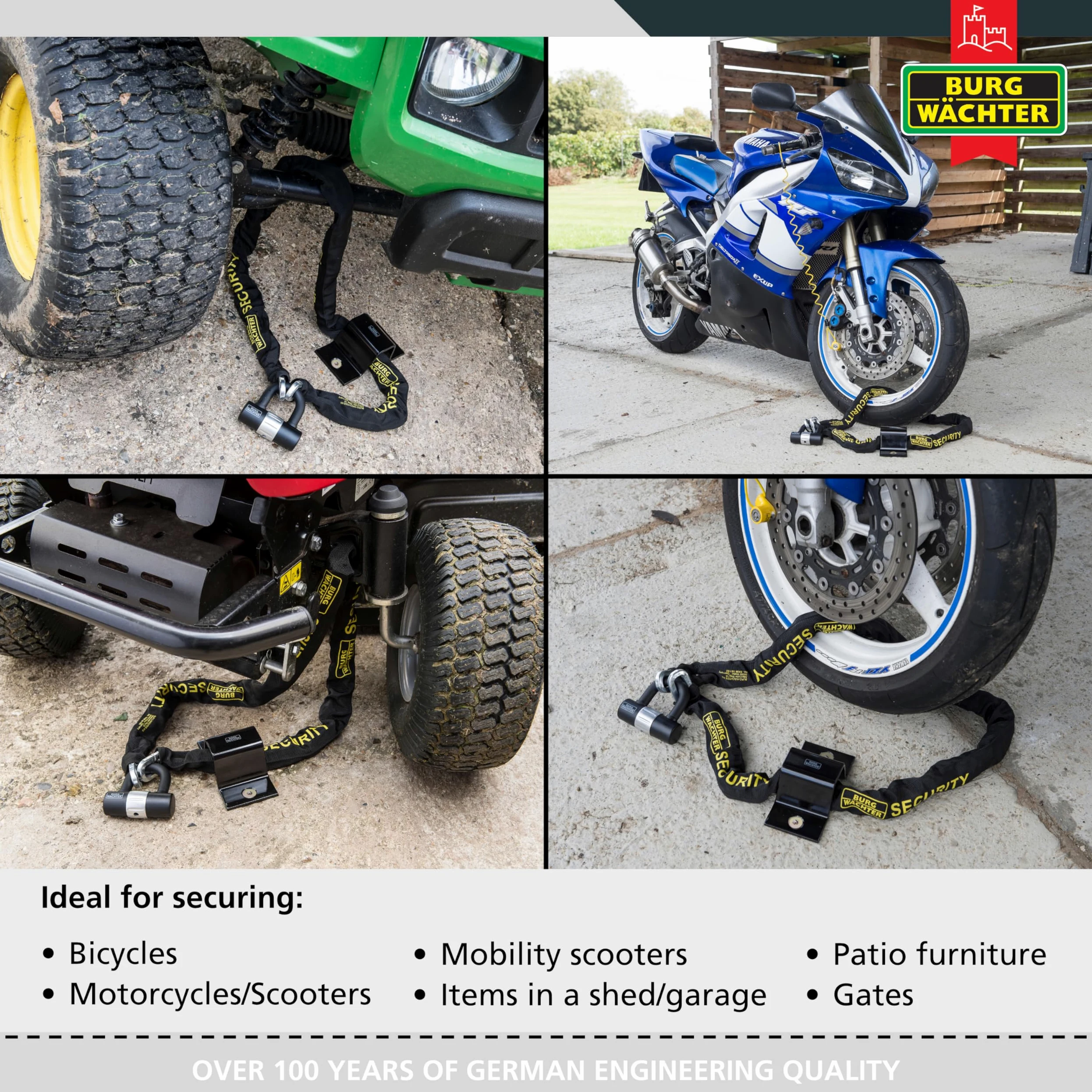 Burg-Wachter - Cadena de seguridad para bicicleta (1 m, 12 mm, cierre de diamante, color negro)
