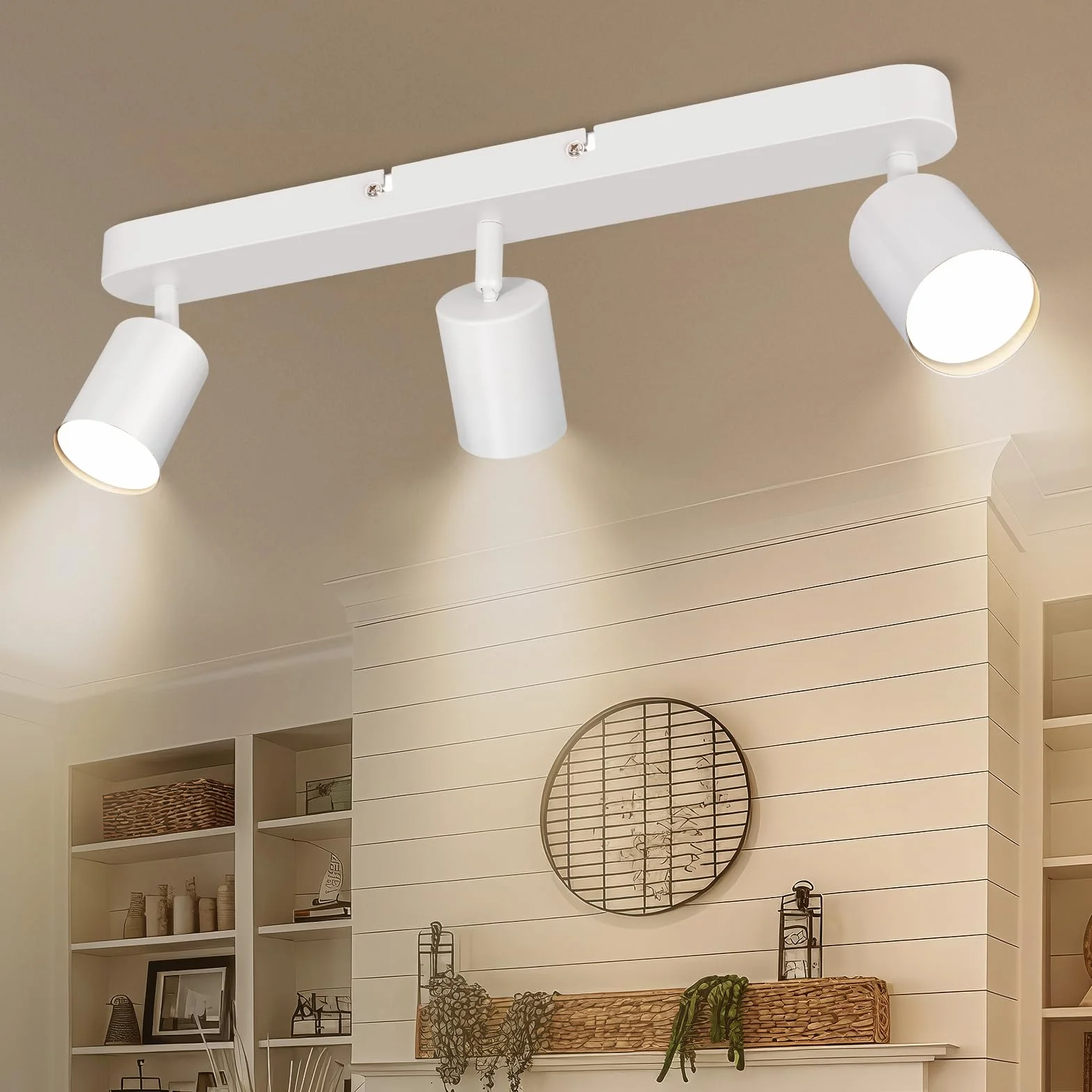 Ketom GU10 Lámpara de Techo 3 Focos Ajustables Giratorios Blanco Orientable Moderna Cocina Salón Dormitorio Sin Bombilla