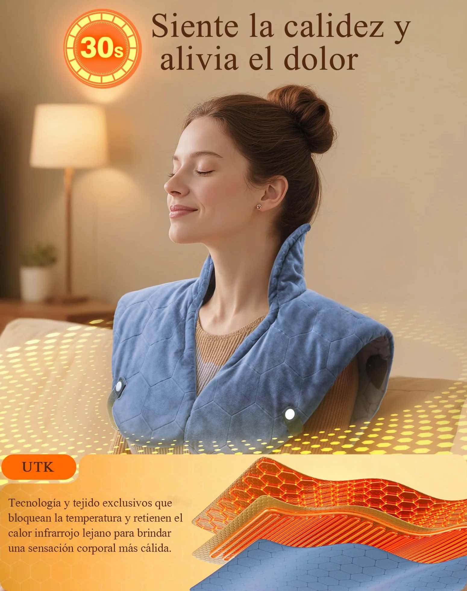 Utk Manta Electrica Espalda y Cuello, Regalo Madre, Manta Electrica Cervical, 30s Hombro Con Calentamiento Rápido, Hasta 70 °C, Equipado Con Banda Elástica, Egalo Mujer, Regalo Navidad (Azul)