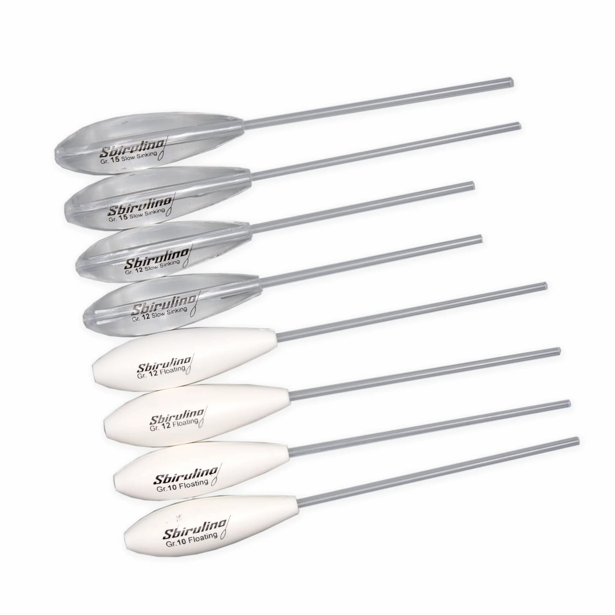 Sbirulino® Kit Mix 8 Unidades de bombardas de Pesca flotantes y semihundidas (Juego de 12-15 g de bombardas semihundidas y 10-12 g de bombardas flotantes)