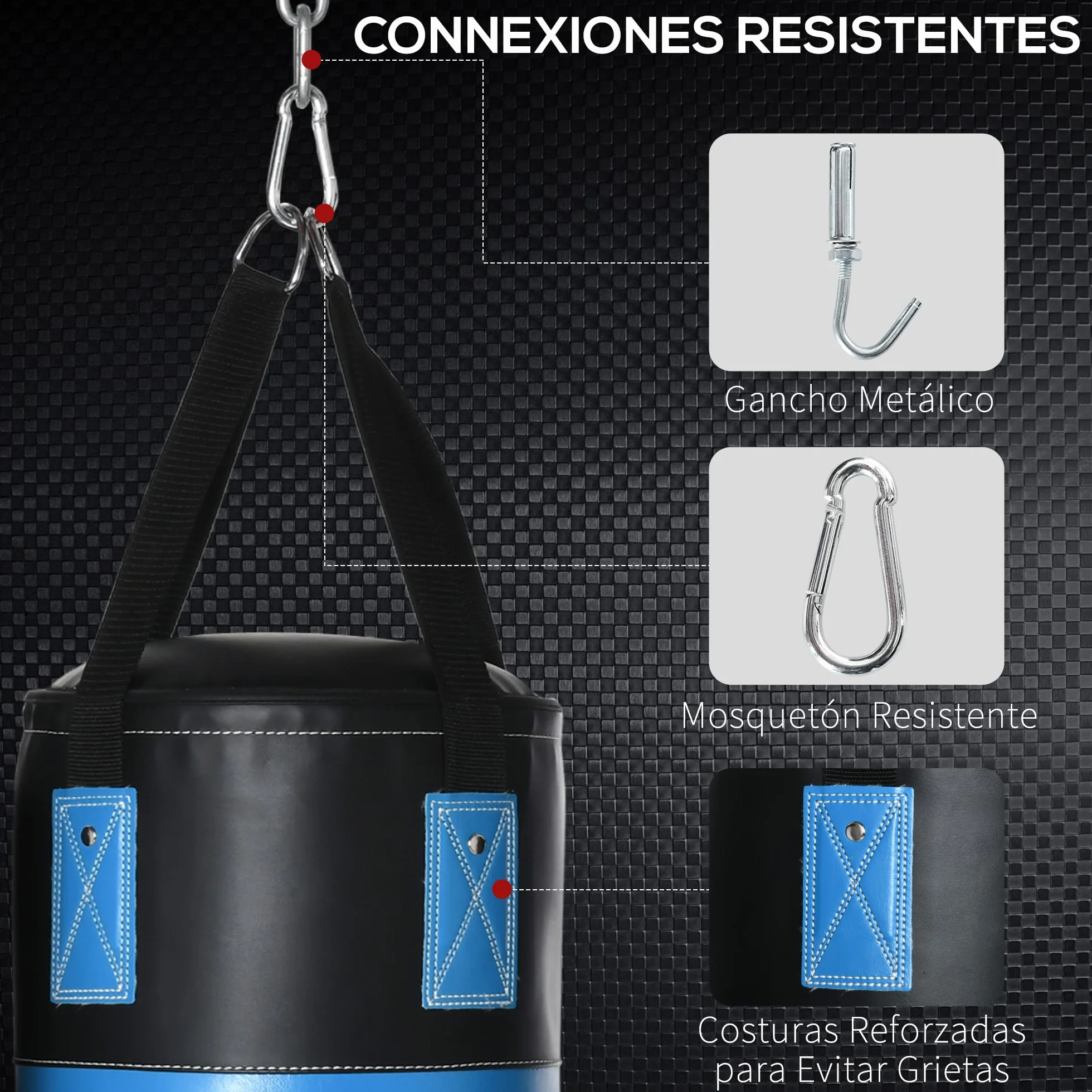 HOMCOM Saco de Boxeo Profesional, Punching Bag 72 cm con Guantes de 8 oz Gancho y Bolsa de Almacenaje, Saco de Arena para MMA, Karate, Taekwondo y Entrenamiento en Gimnasio en Casa