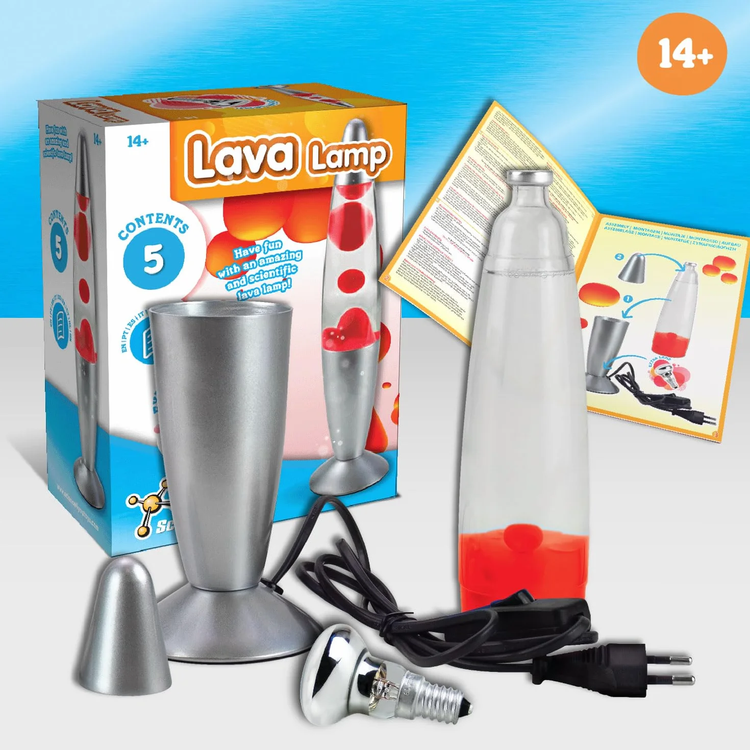 Science4you Lámpara de Lava Infantil Roja - Juguete Científico STEM con Luz de Noche para Niños 8-14+ Años