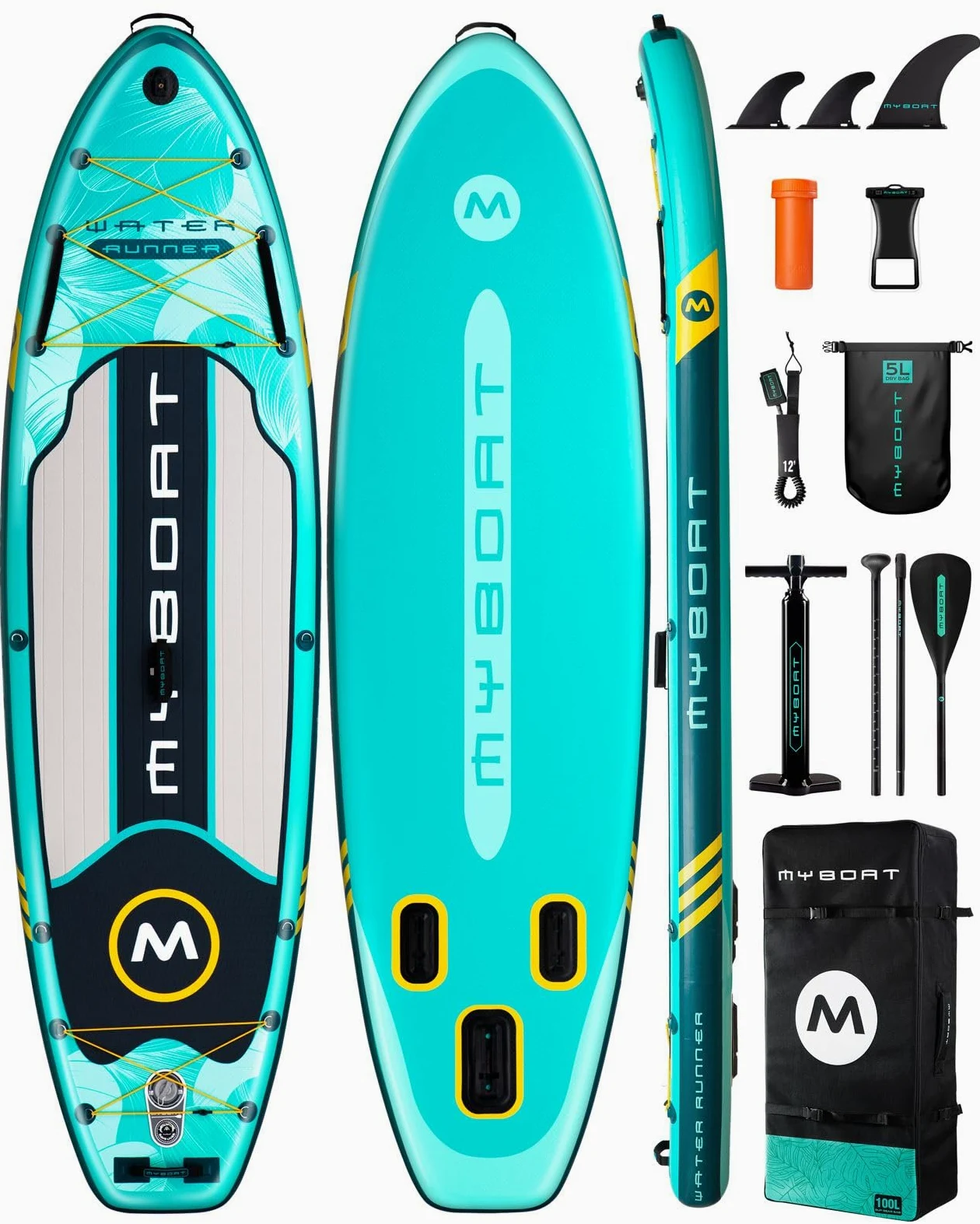 MYBOAT Tabla de Paddle Surf Hinchable 320cm - 10,6" con Accesorios Incluidos de Primera Calidad, Remo Ajustable, Bomba de Mano, Mochila de Transporte. 320 x 89 x 15 cm, Soporta hasta 168Kg