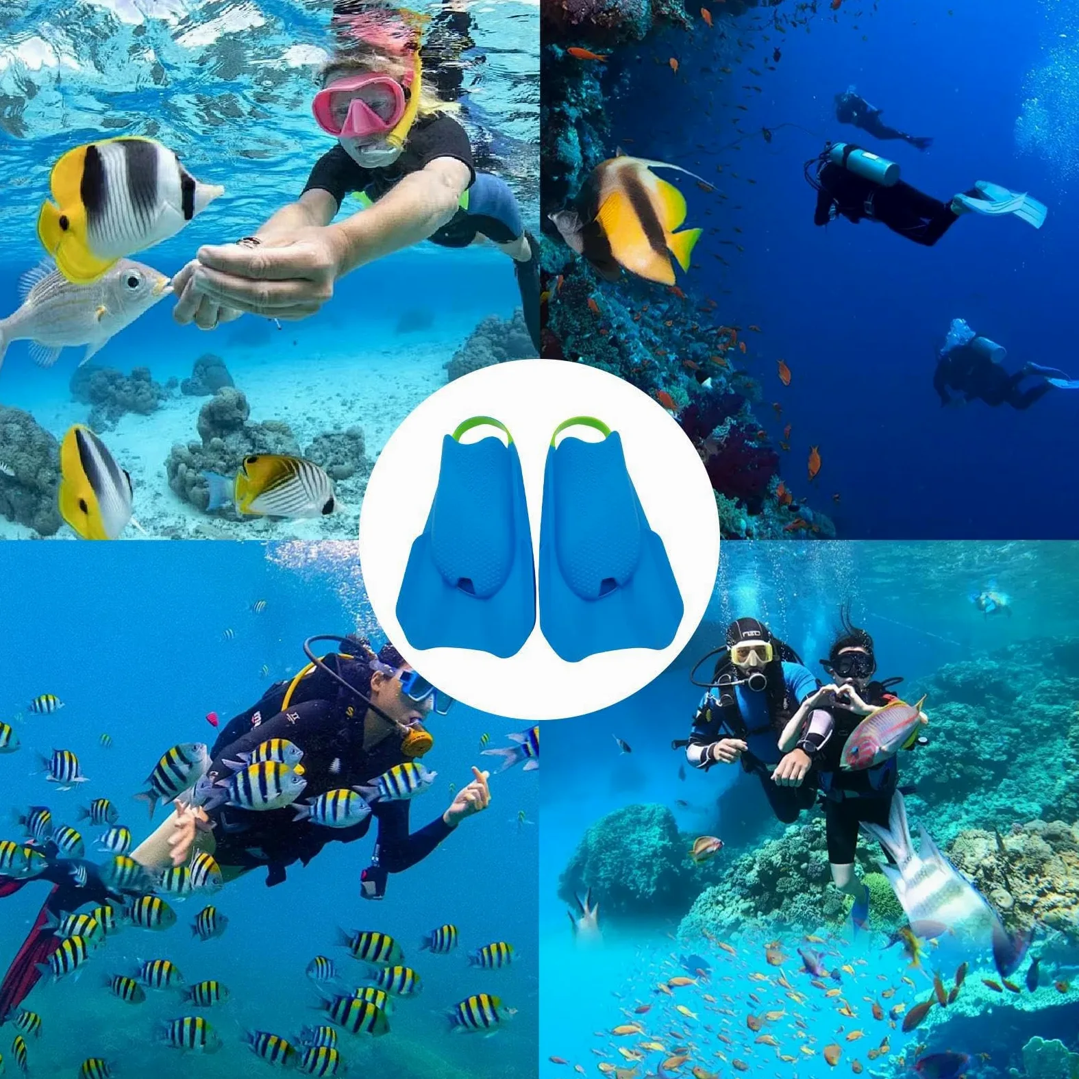 Aletas De Pala,Aletas De Tacón Abierto Portátil Corto - Aletas De Buceo Ligeras Para Buceo,Adecuado Para Hombres Y Mujeres Para Uso En Piscina, En El Mar, Buceo, Buceo, Natación Y Entrenamiento