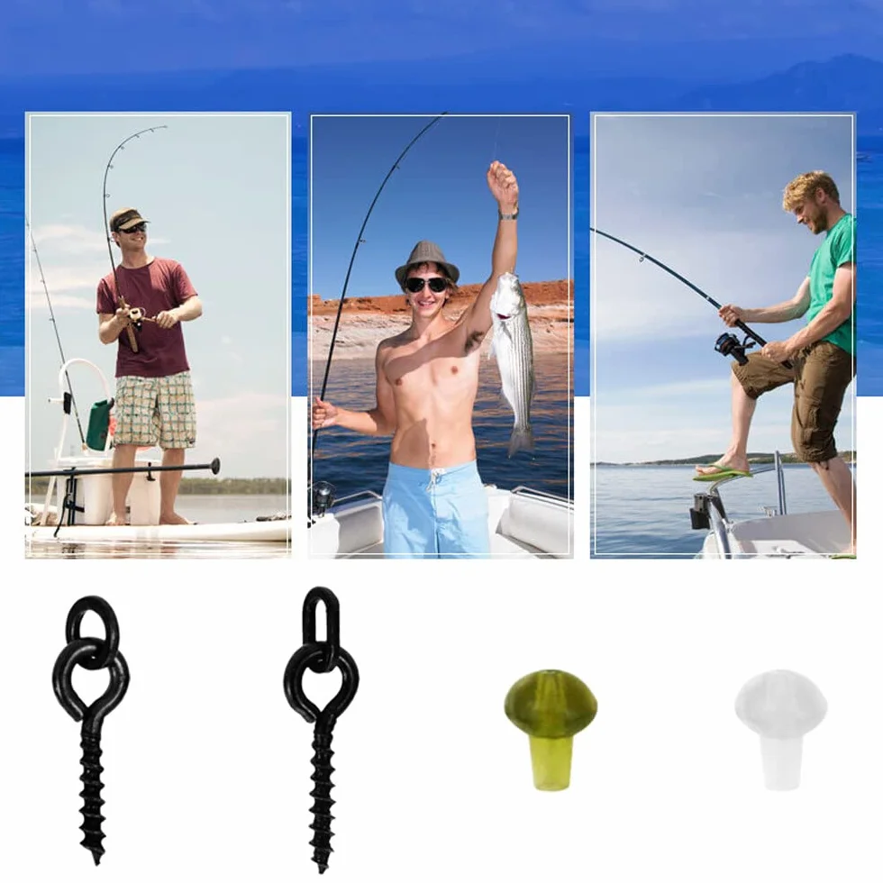 Juego de 170 tornillos de pesca para pesca de carpa accesorios, 50 tornillos de pesca, gancho de tornillo de tornillo y 120 piezas topes gancho gancho gancho cebo para pesca de carpas