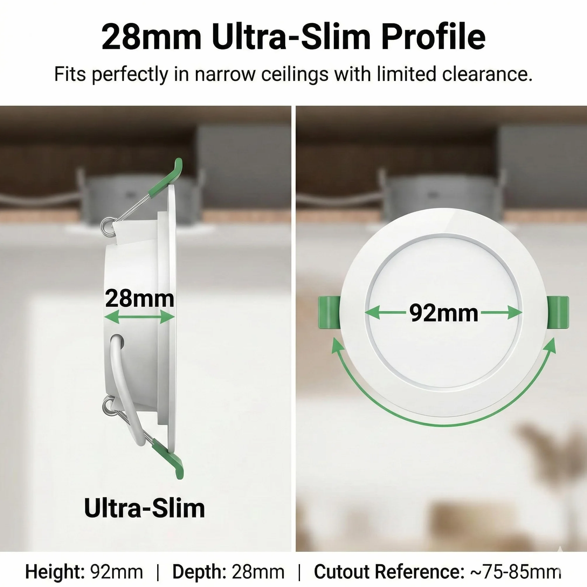 Focos LED Empotrables Techo 4W 6000K Blanco Frío Downlight Redondo Extraplano 28mm Corte Ø 75-80mm 339lm Sin Parpadeo